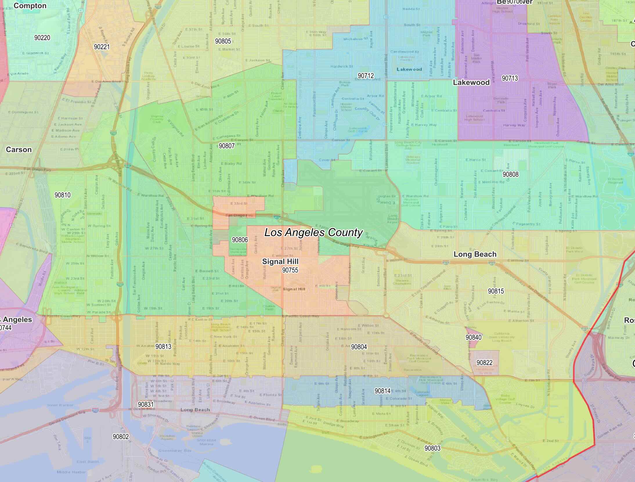 los angeles county zip codes long beach