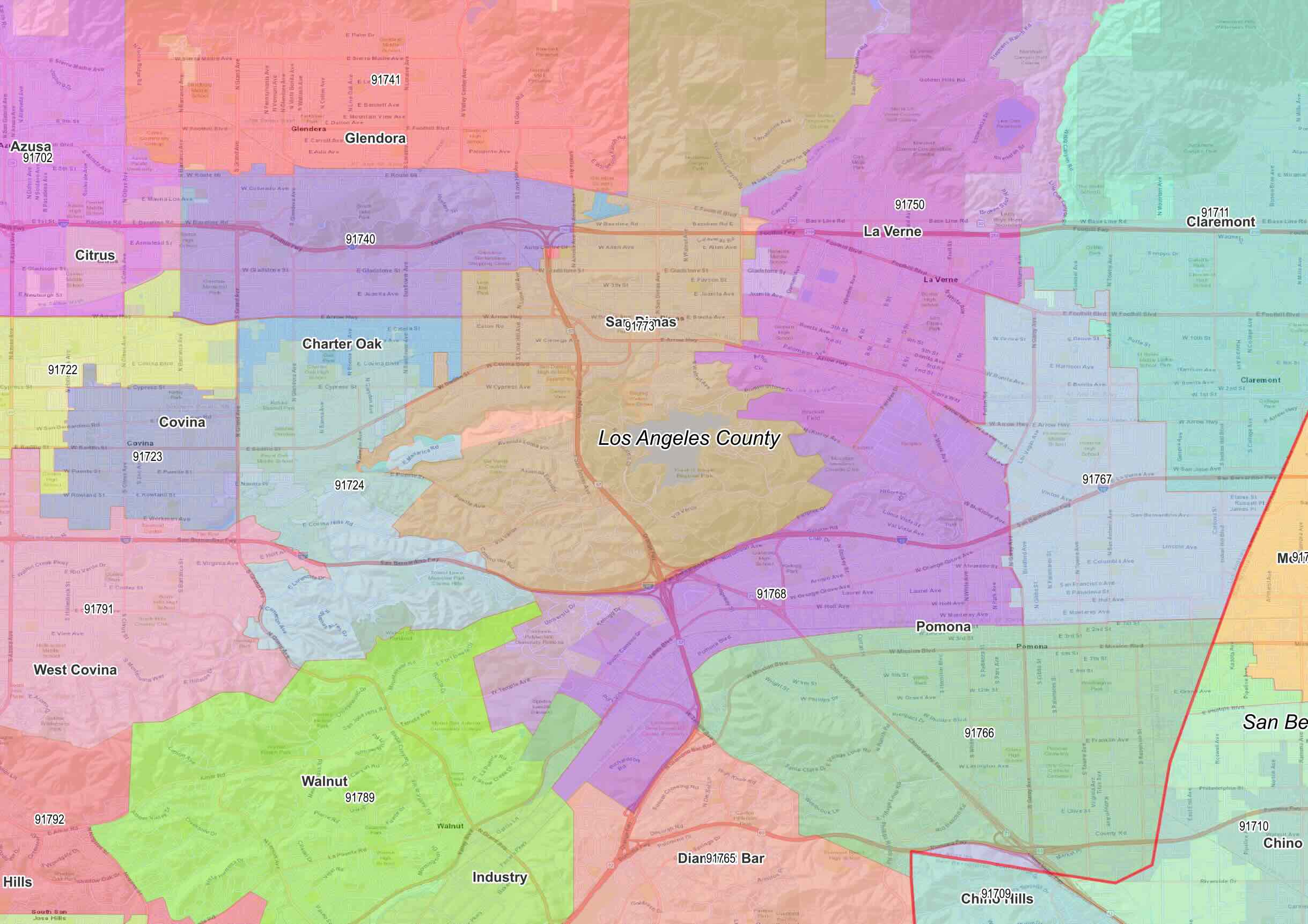 los angeles county zip codes pamona