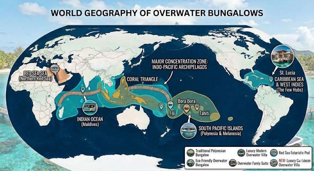 Overwater bungalows Regions Map