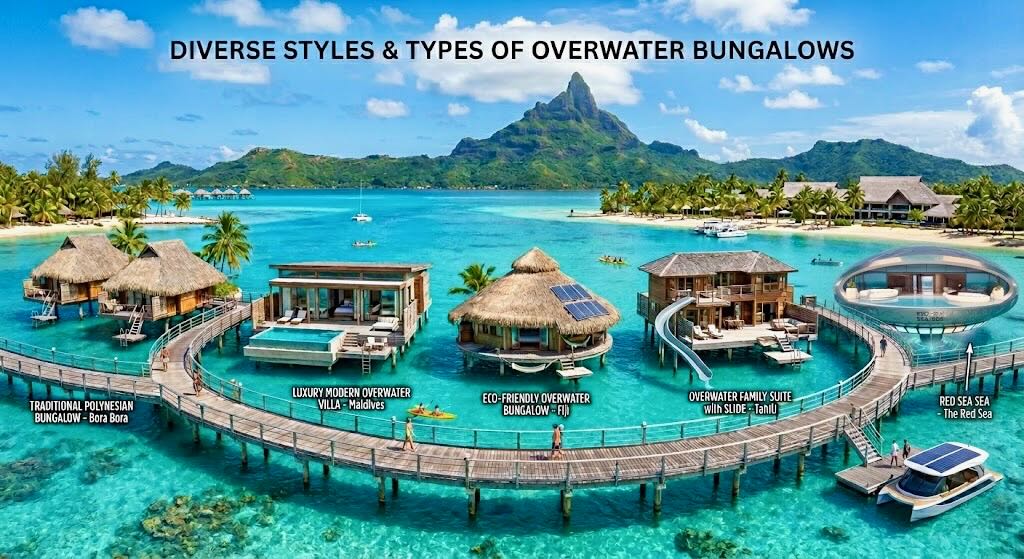 Overwater bungalow Styles and Designs
