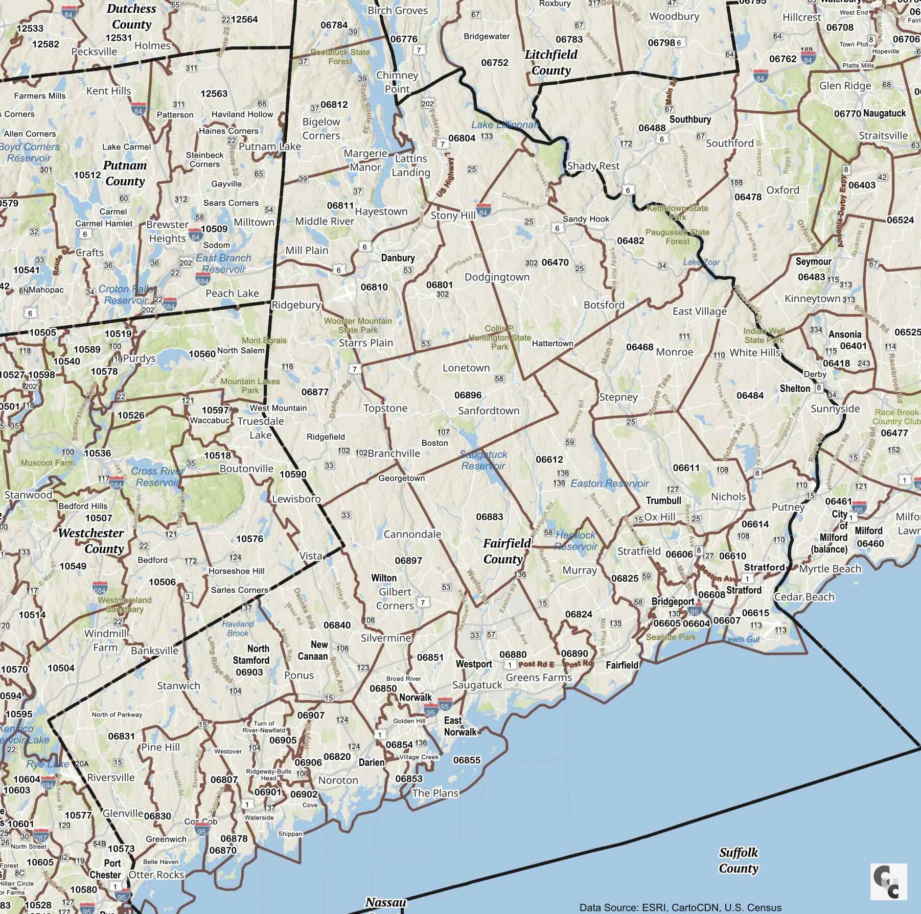 Bridgeport, CT Zip Code Map