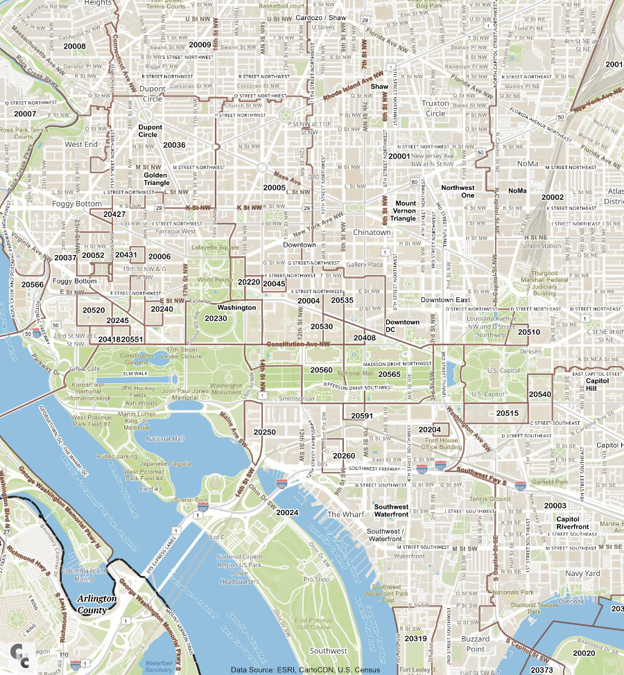 Washington, DC Zip Code Map