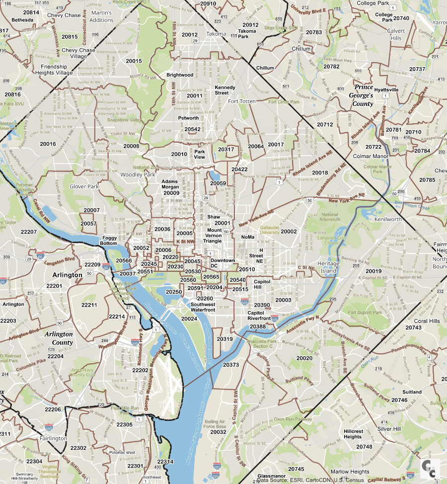 District of Columbia Zip Code Map