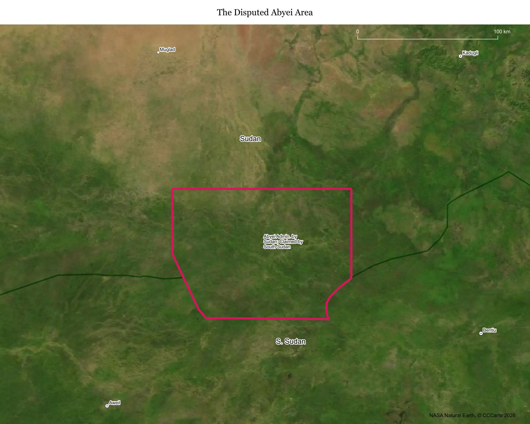 Map of the Abyei Area, a disputed border zone between Sudan and South Sudan