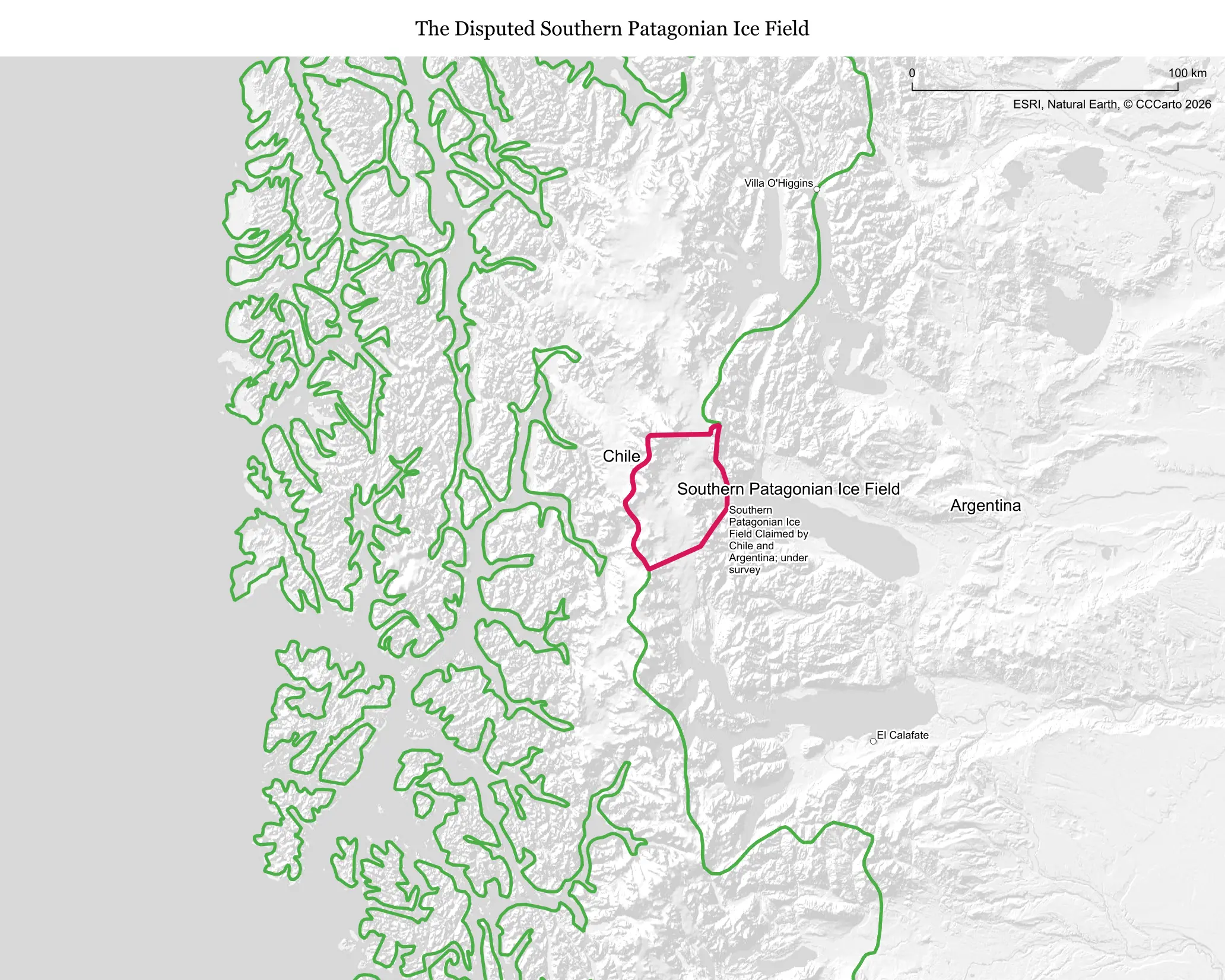Map of the Southern Patagonian Ice Field on the Chile-Argentina border
