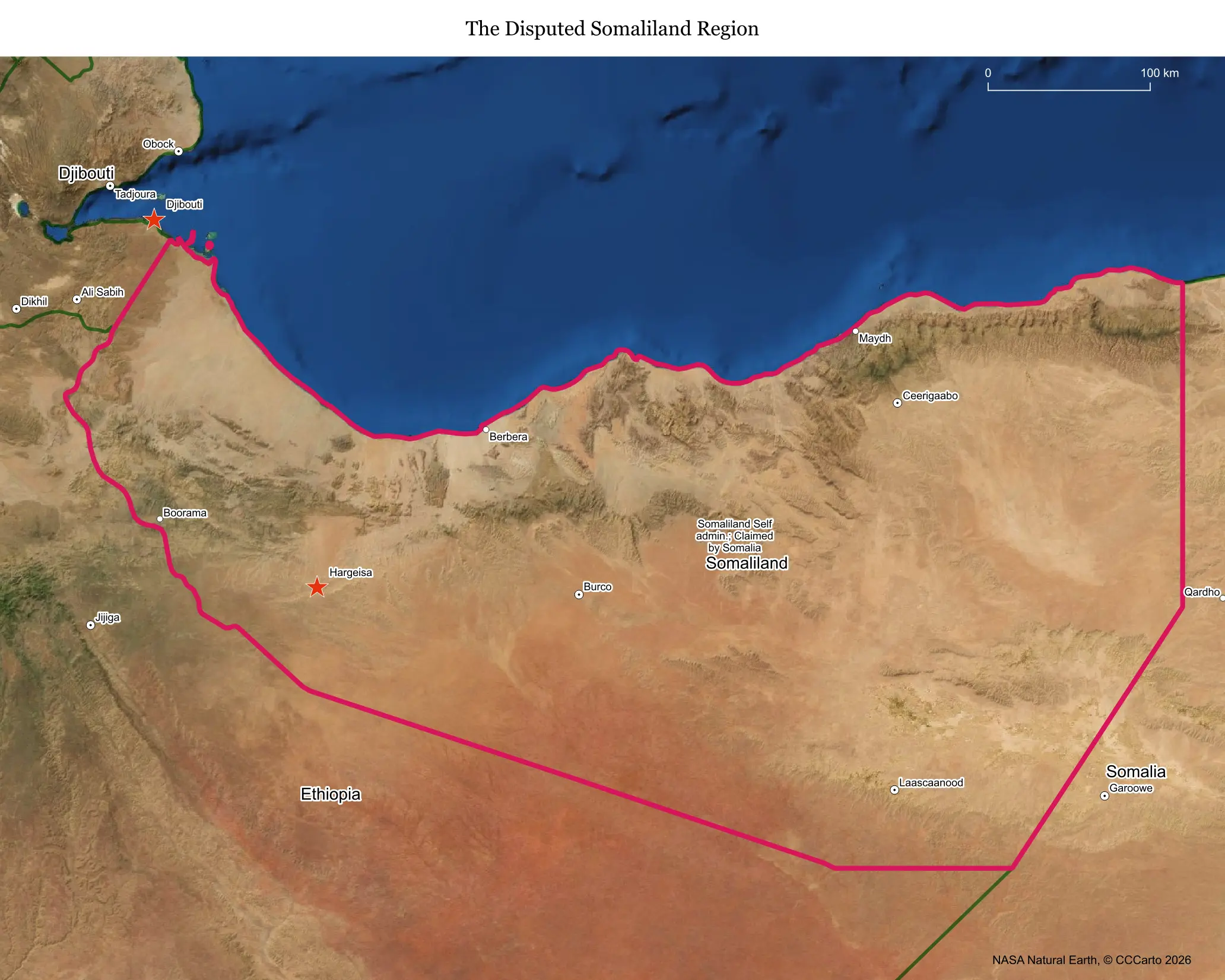 Map of Somaliland, the self-declared republic in northern Somalia