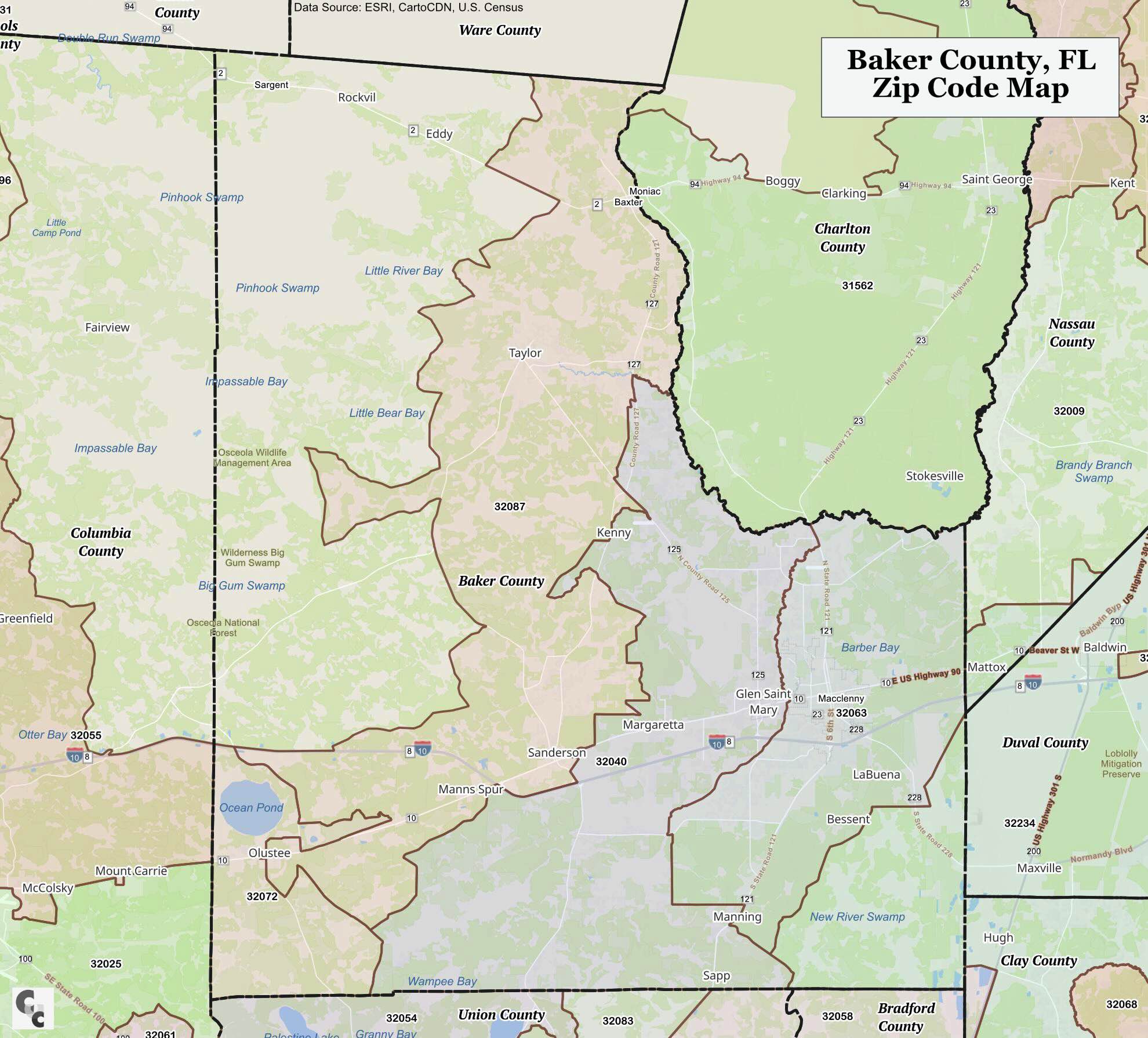 Baker Co Fl Zip Code Map