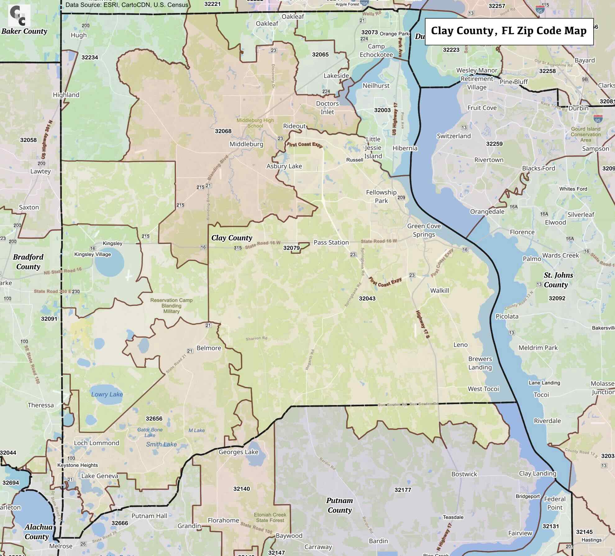 Clay County Zip Code Map