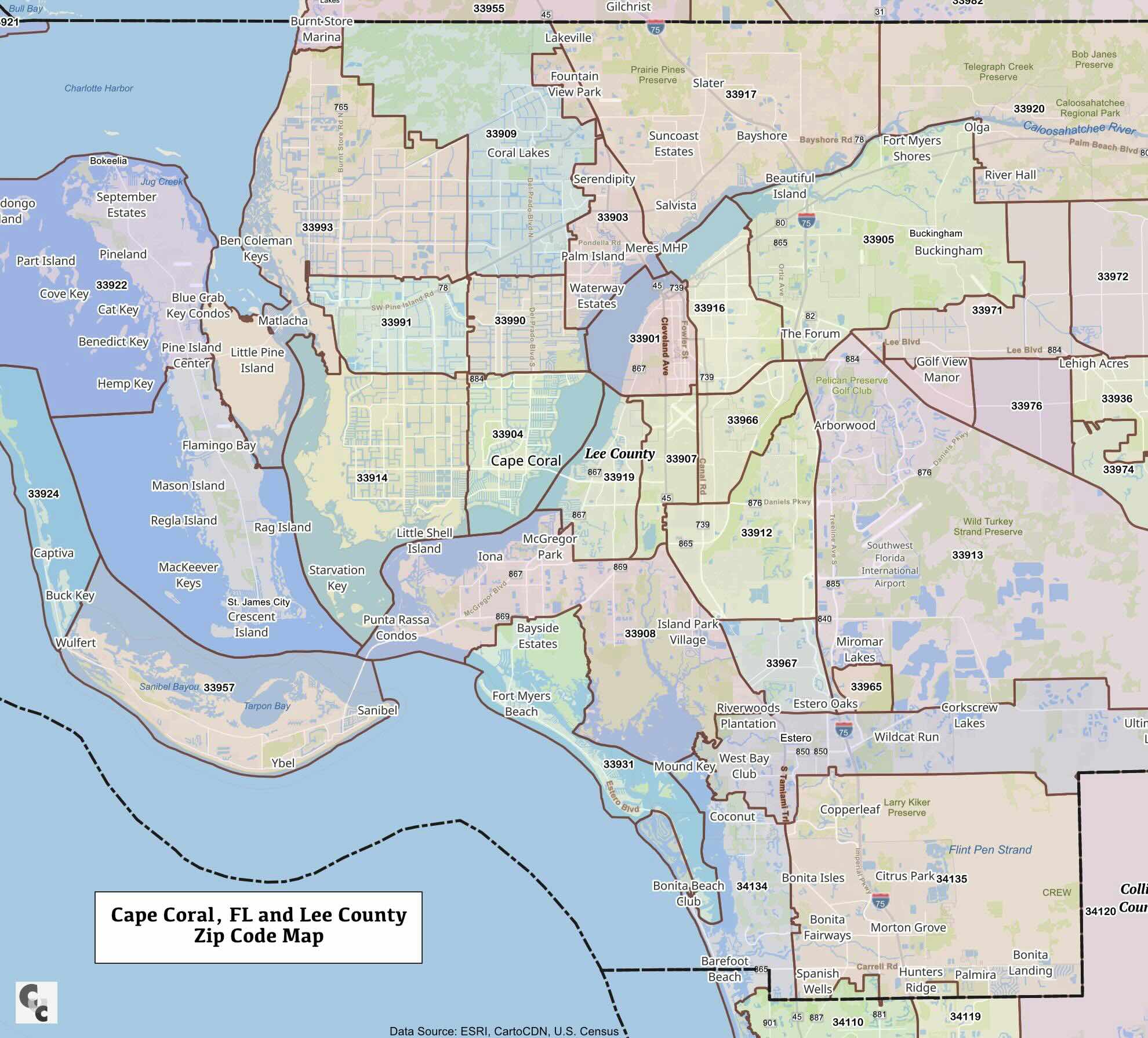Fort Myers & Lee County, Florida ZIP Codes — Map & List