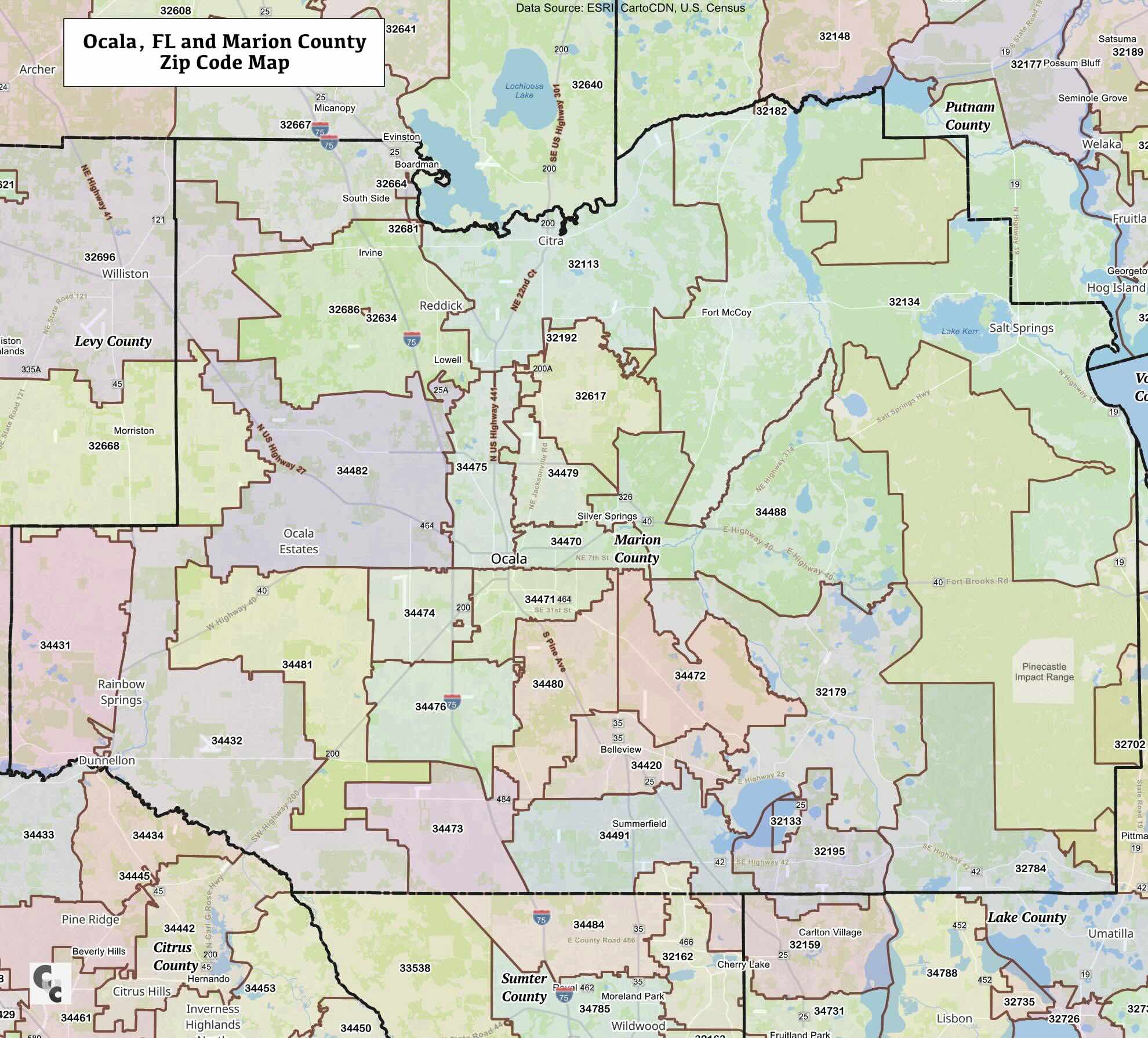 Ocala & Marion County, Florida ZIP Codes — Map & List