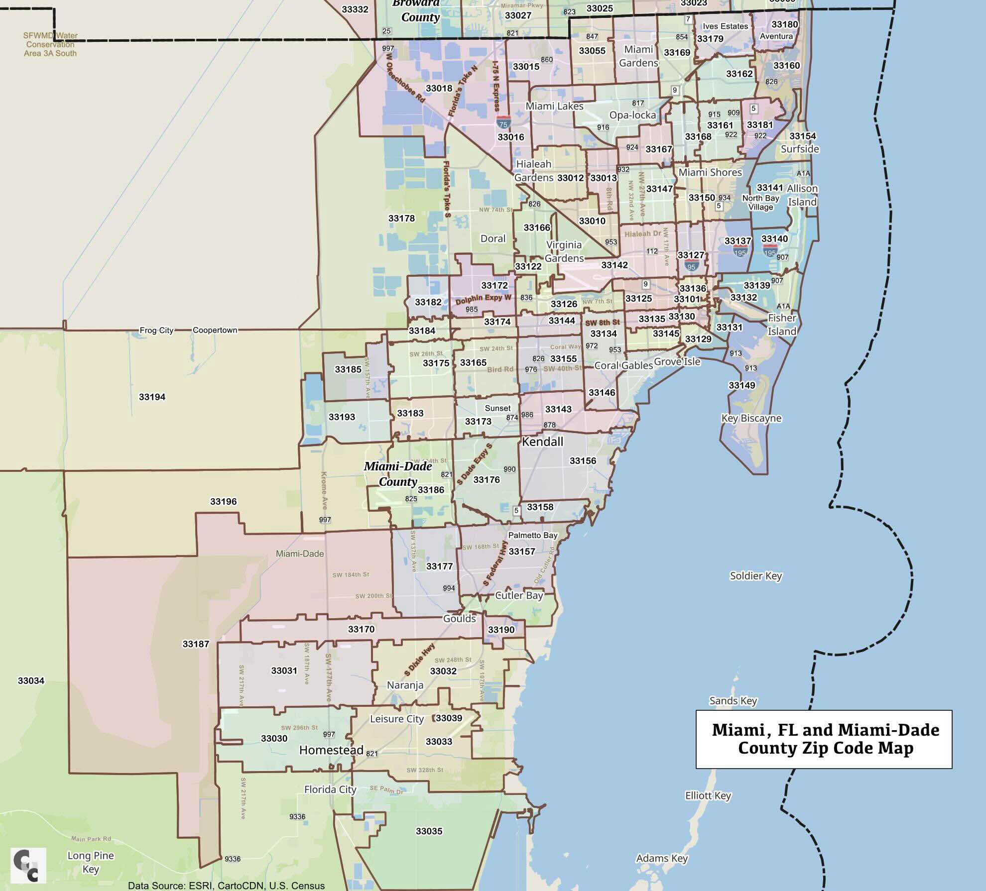 Miami-Dade County Zip Code Map