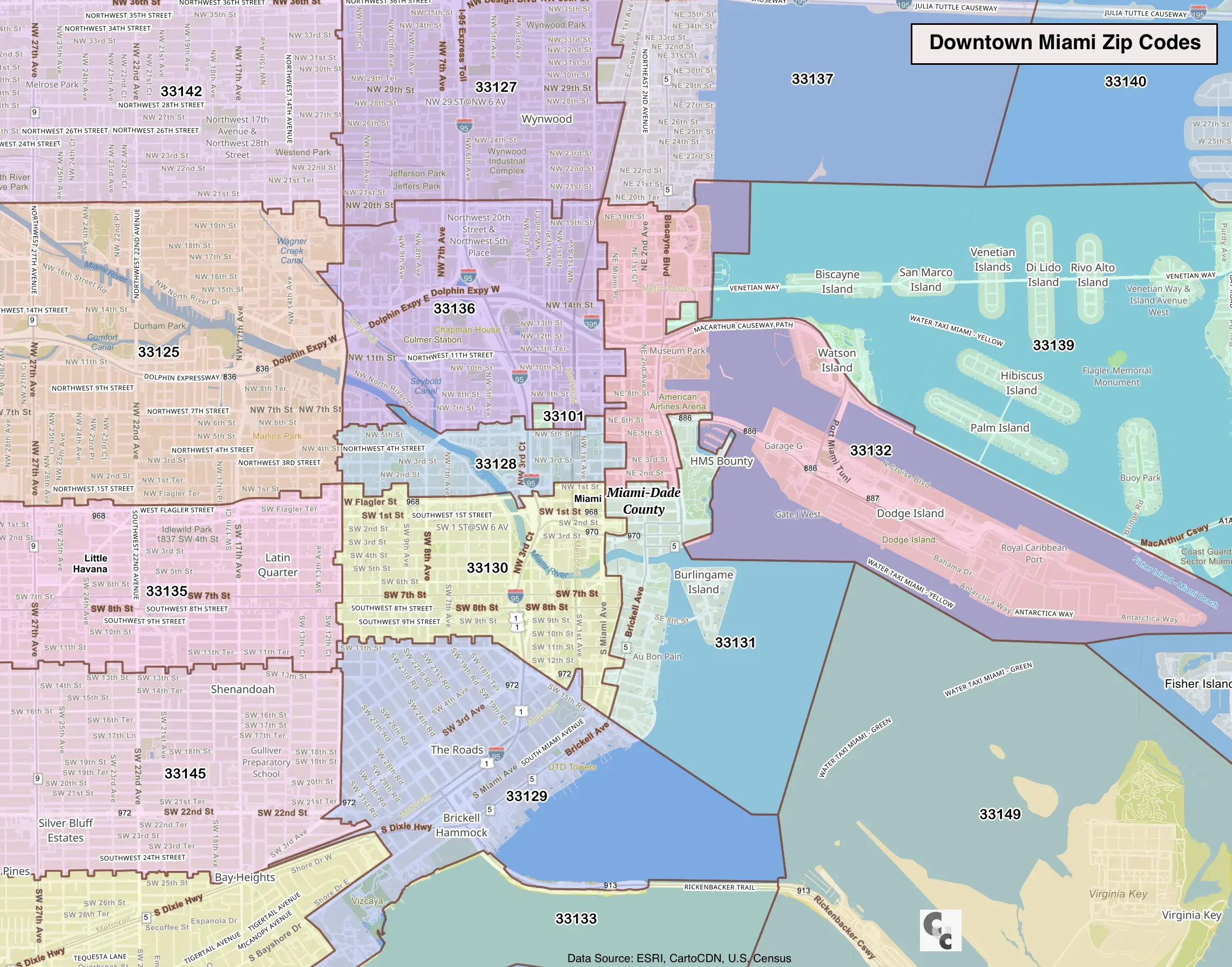 Downtown Miami FL Zip Code Map