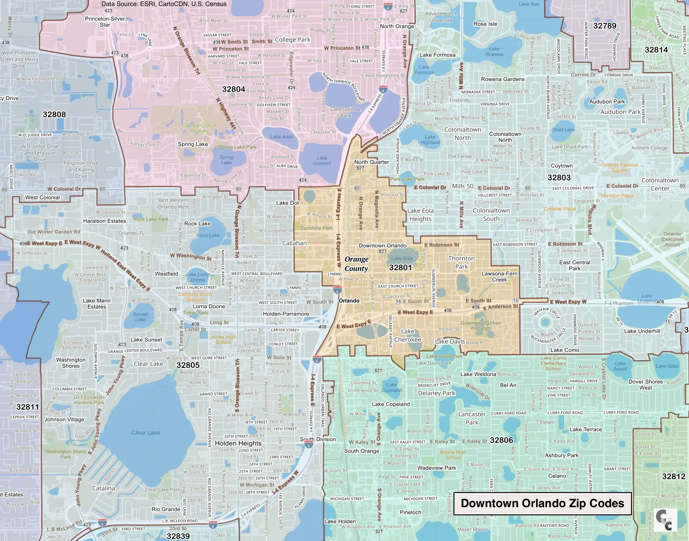 Downtown Orlando FL Zip Code Map