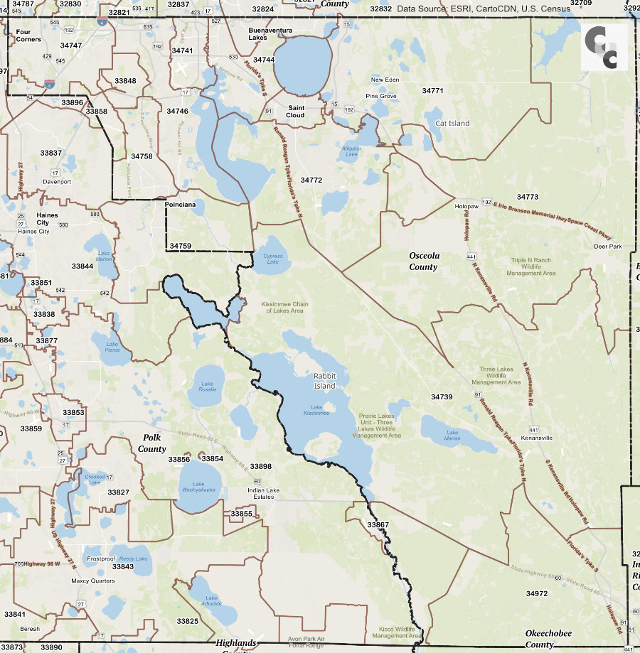 Kissimmee and Osceola County Zip Code Map