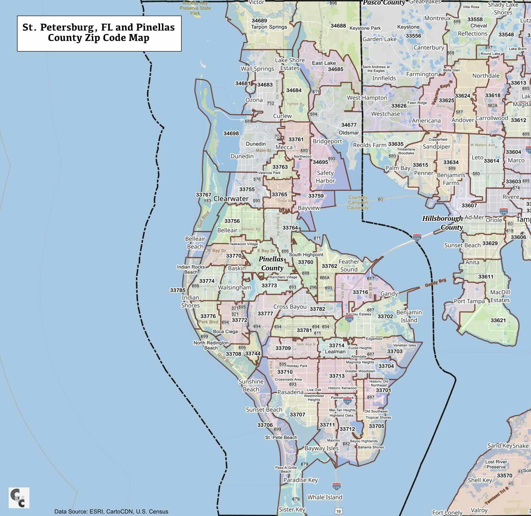 St. Petersburg & Pinellas County, Florida ZIP Codes — Map & List