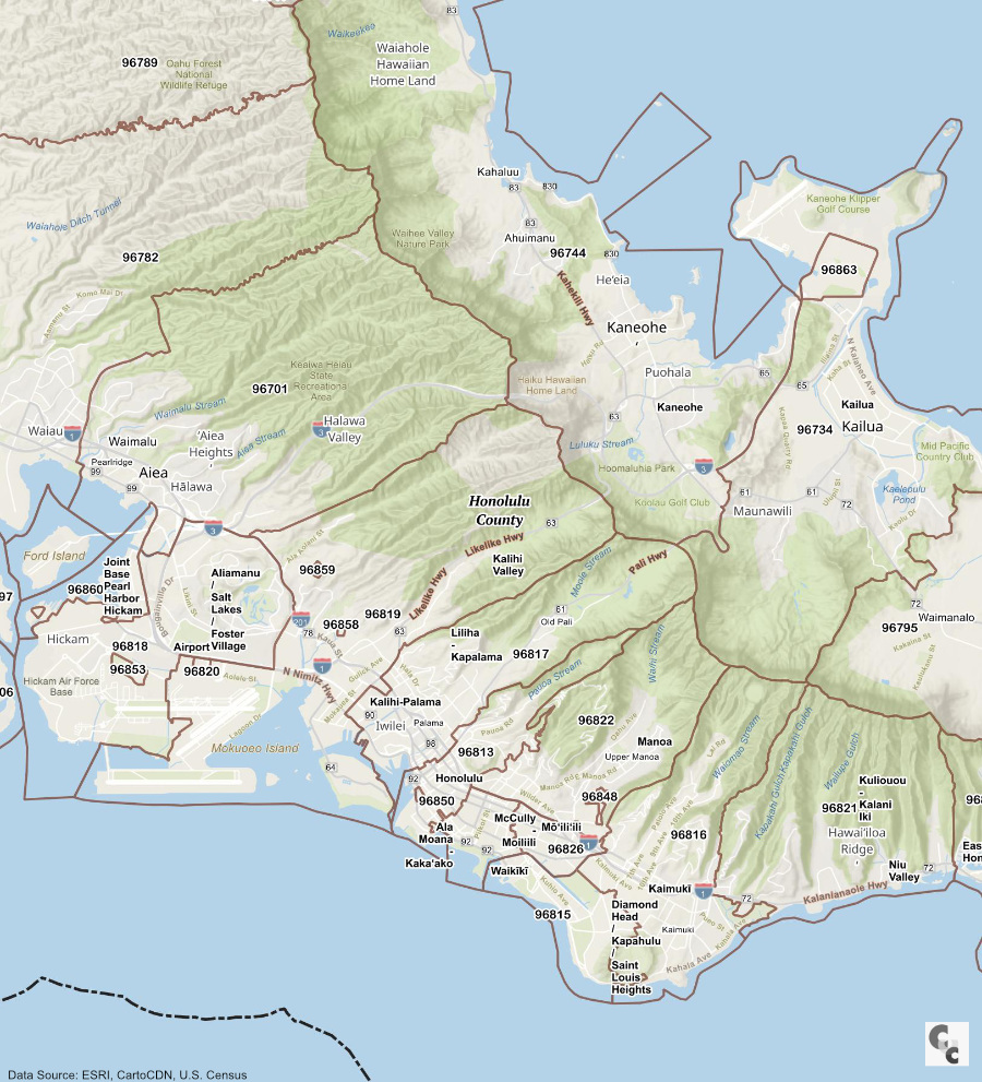 Honolulu Zip Code Map