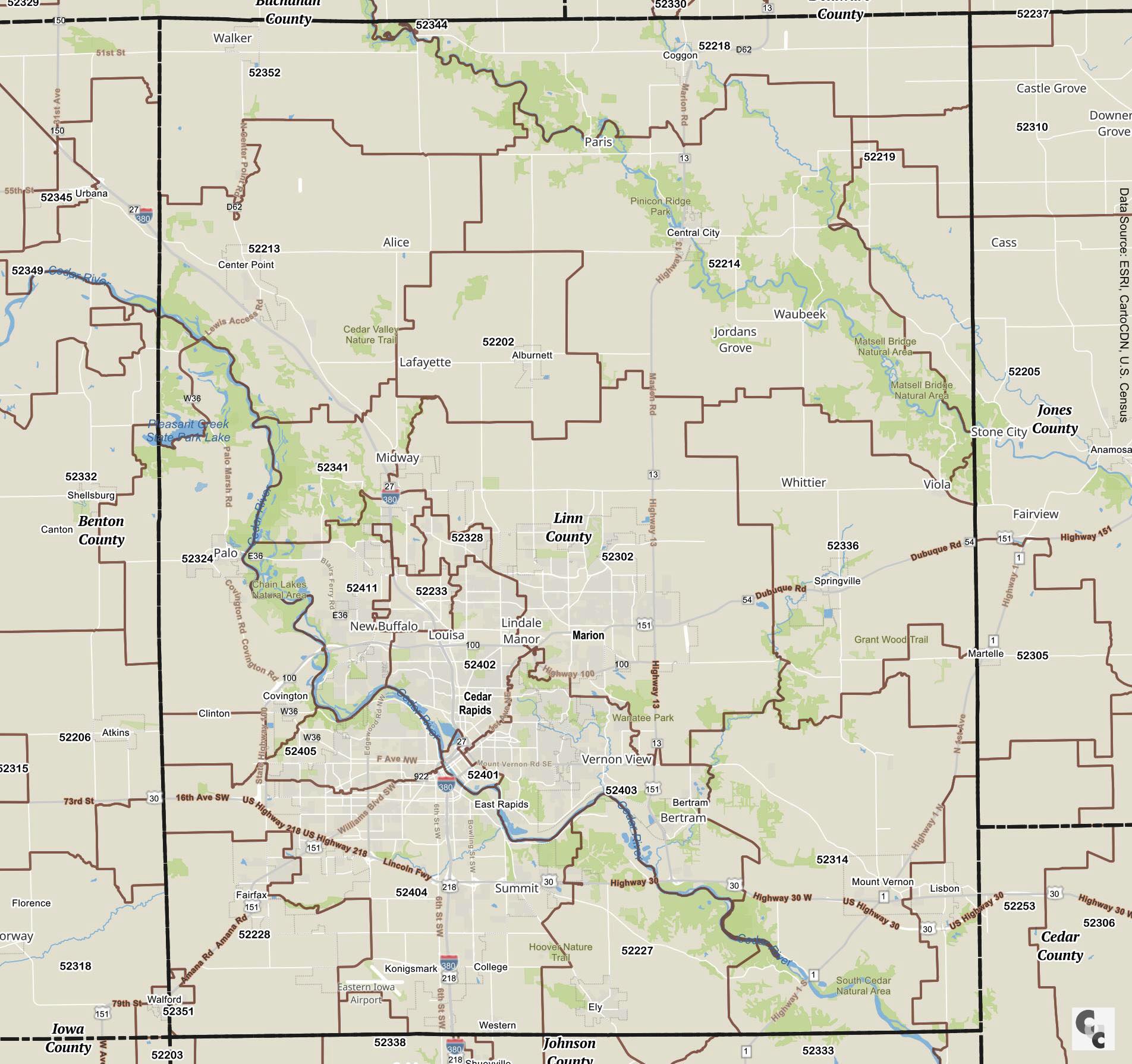 Cedar Rapids IA Zip Code Map