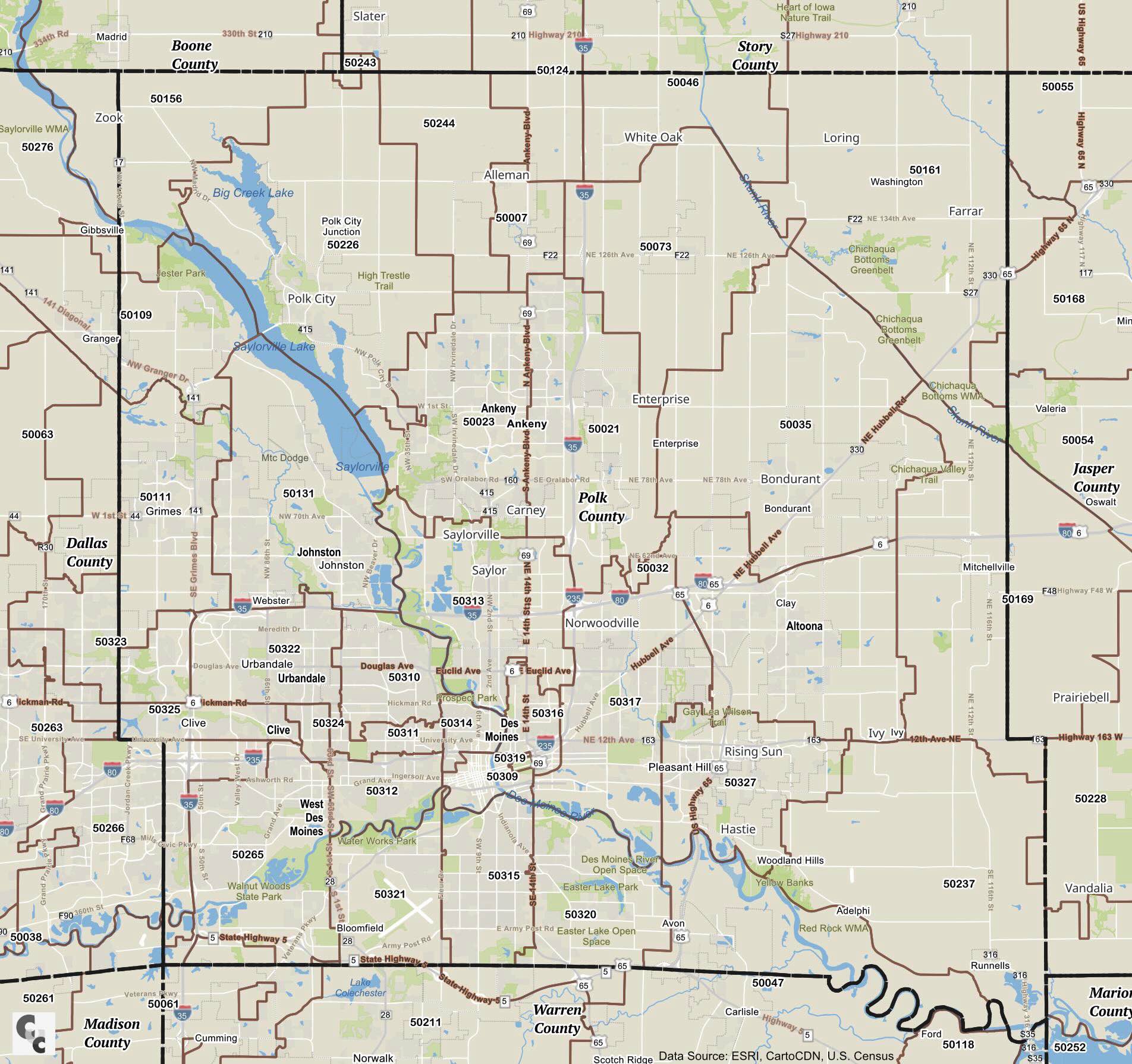 Des Moines IA Zip Code Map