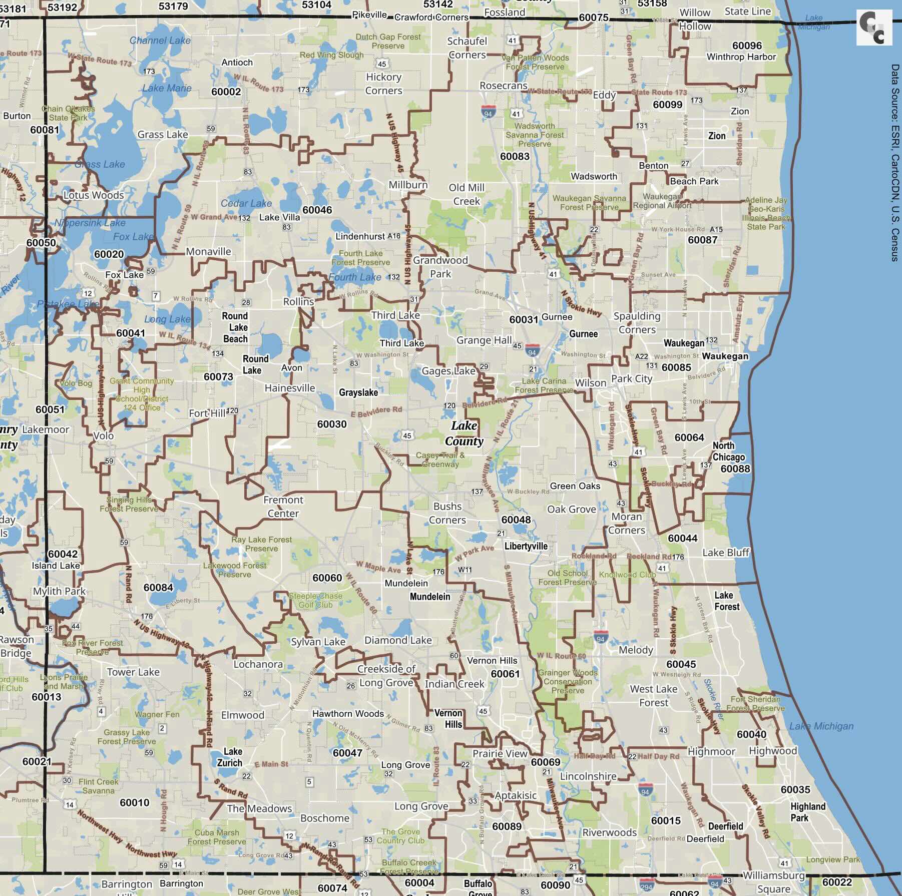 Lake County, IL Zip Code Map