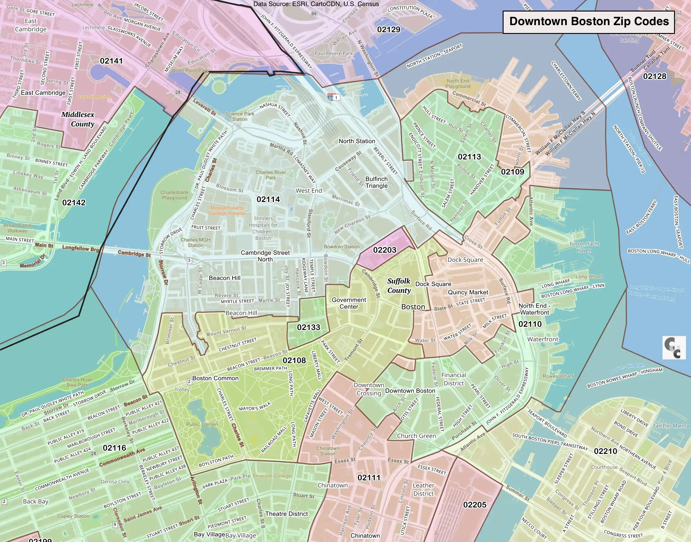 Downtown Boston Zip Code Map