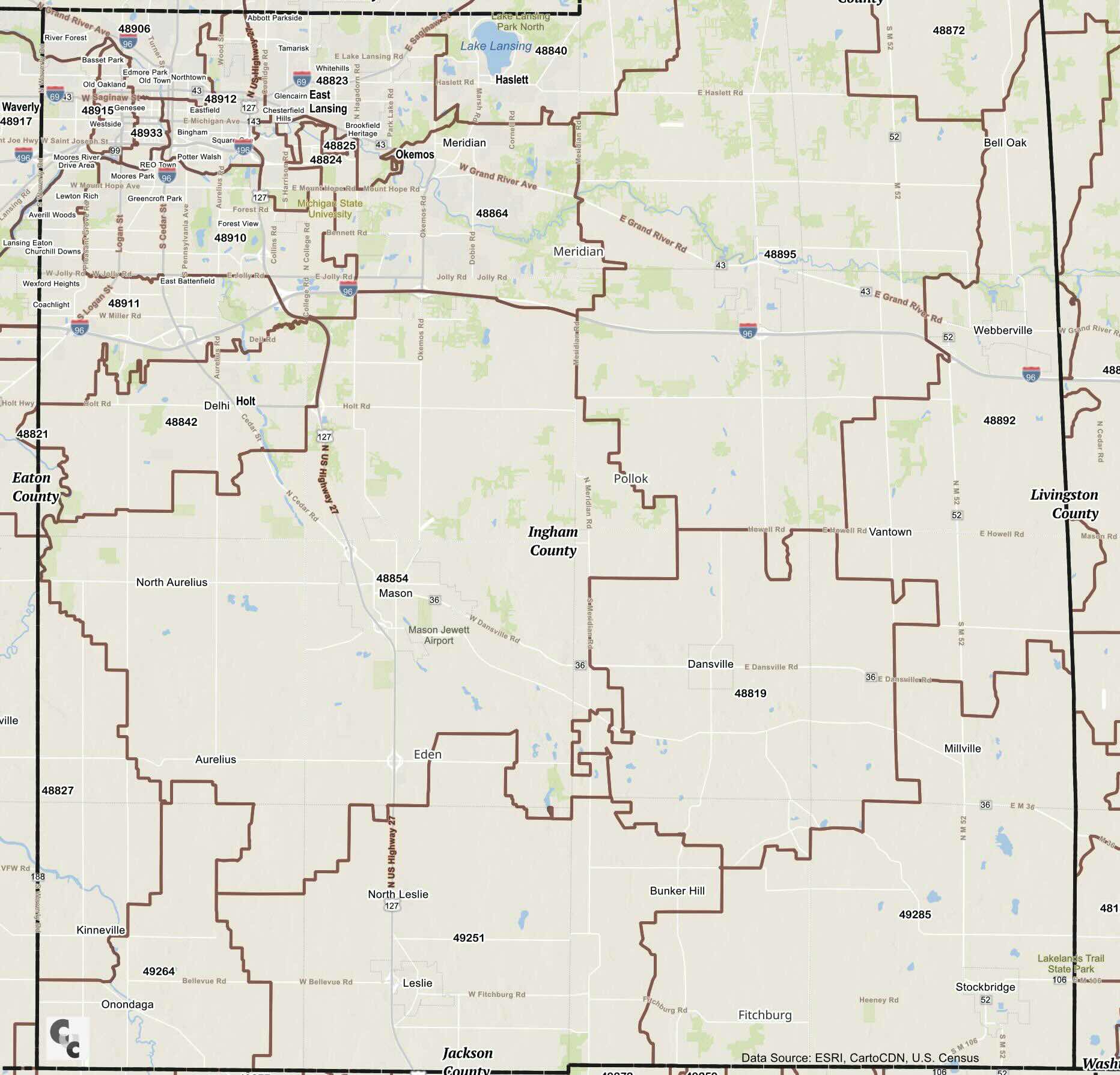 Lansing MI Zip Codes Map
