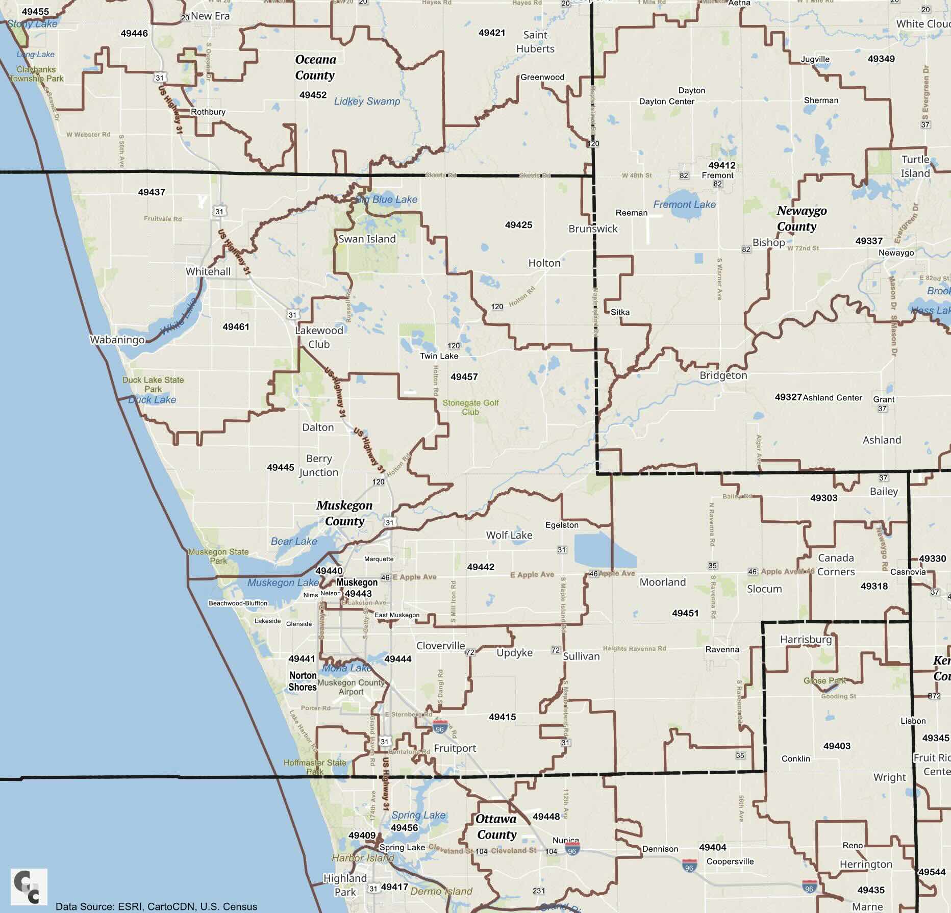 Muskegon ZIP Codes Map — Muskegon County ZIP Codes Map (Michigan)