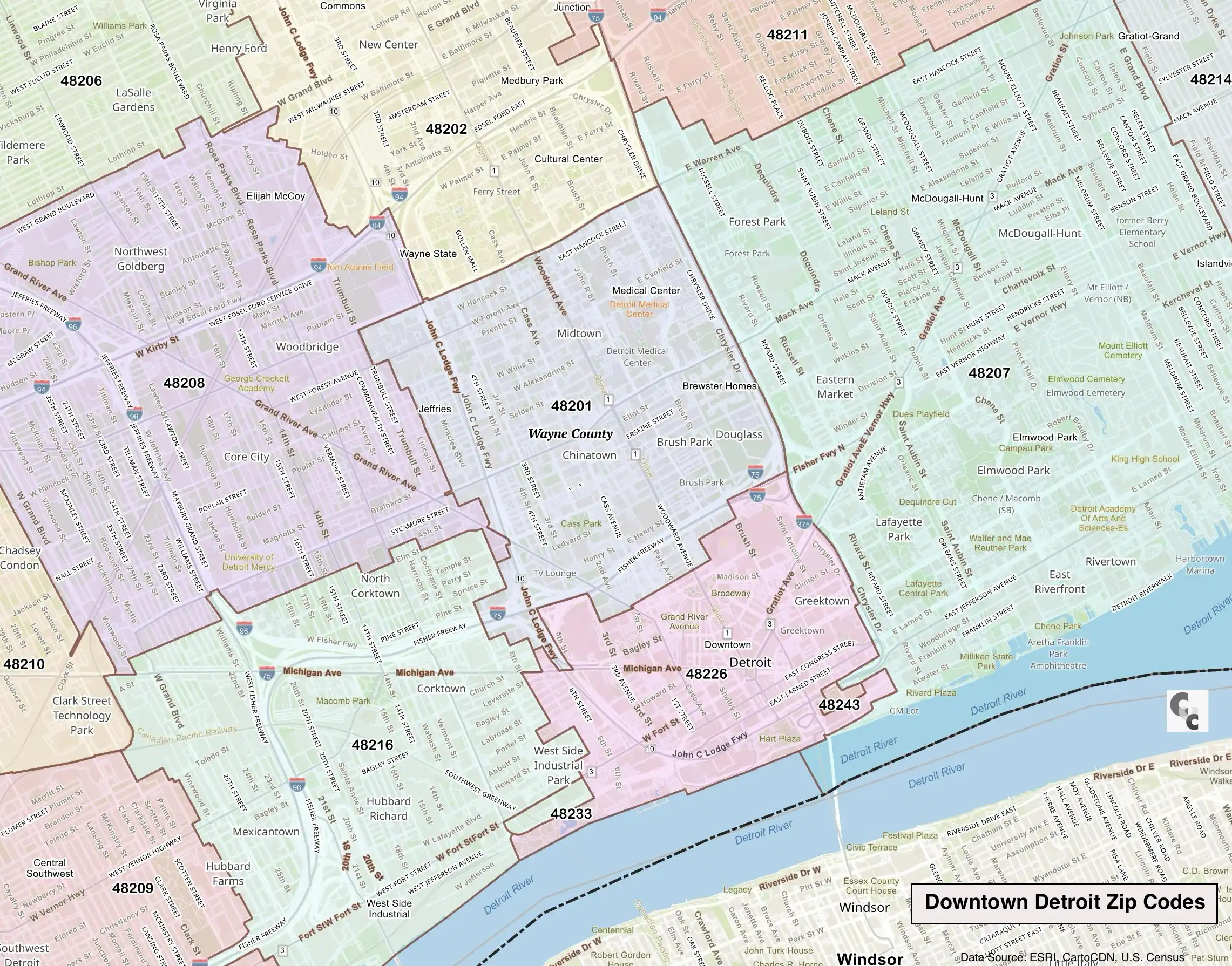 Downtown Detroit WA Zip Code Map