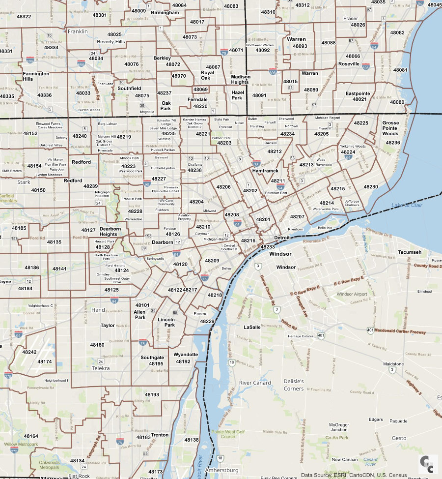 Detroit MI Zip Code Map