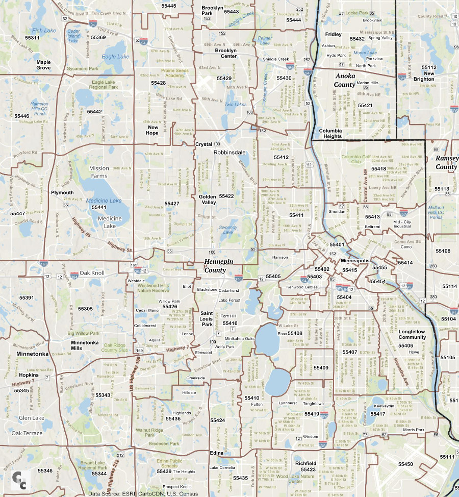 Minneapolis Zip Codes Map