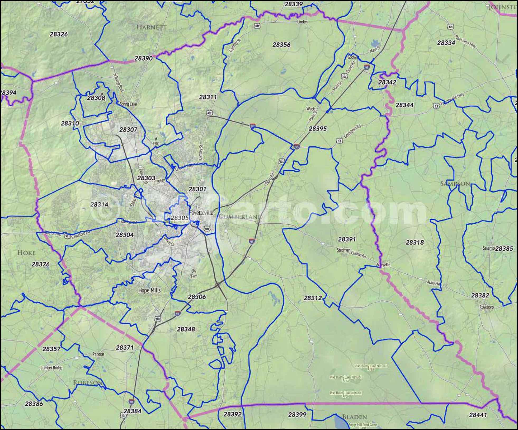 Fayetteville, NC Zip Codes Cumberland County, NC Zip Code Map