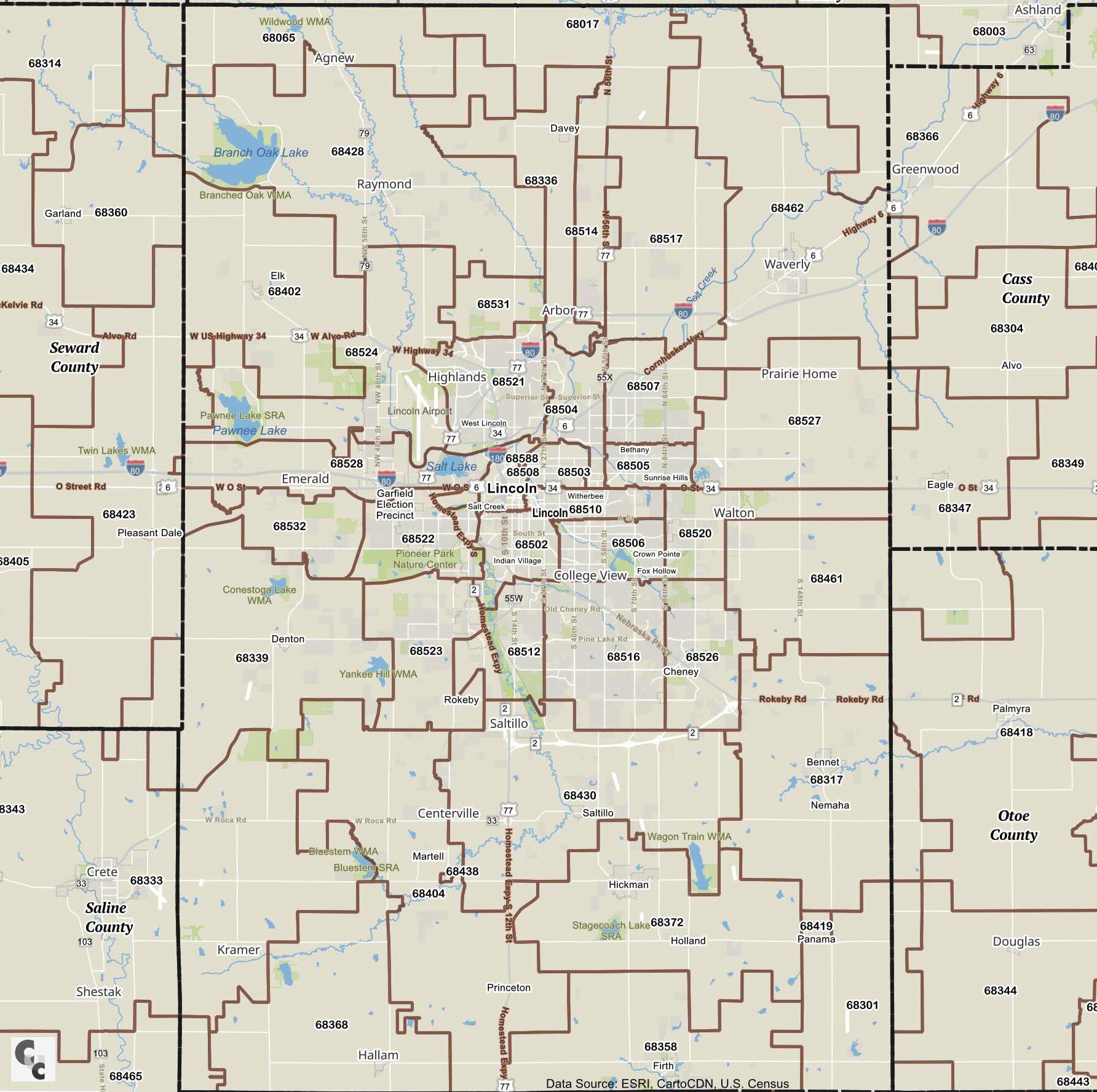 Lincoln Nebraska Zip Code Map
