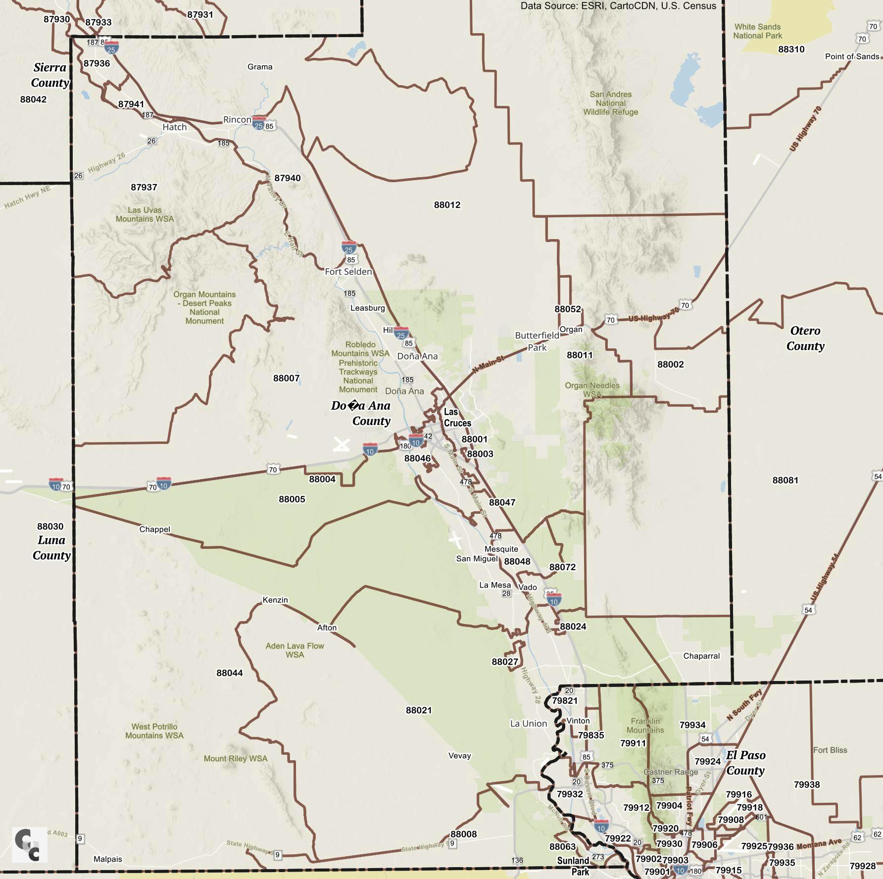 Las Cruces New Mexico Zip Code Map