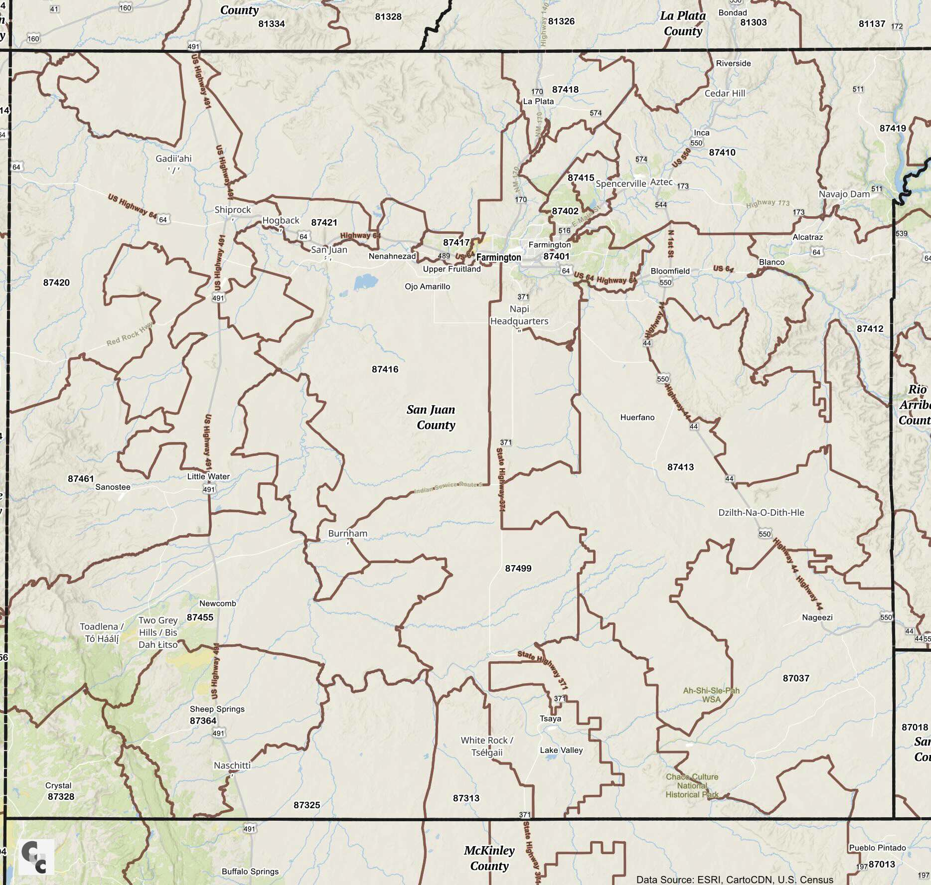 Farmington New Mexico Zip Code Map
