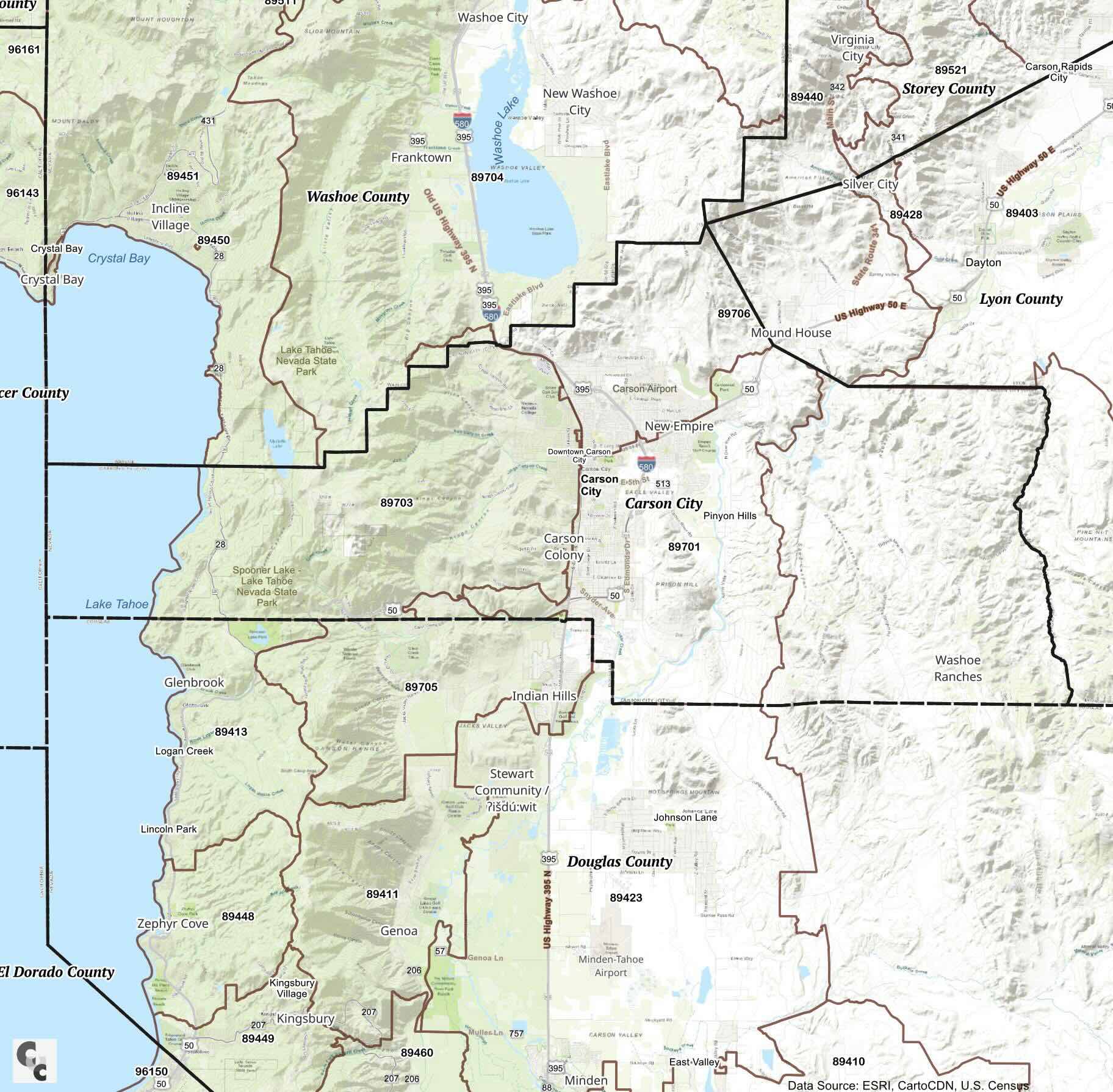 Carson City, Nevada Zip Code Map
