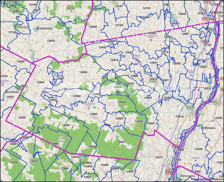 Greene County, NY Zip Codes Map