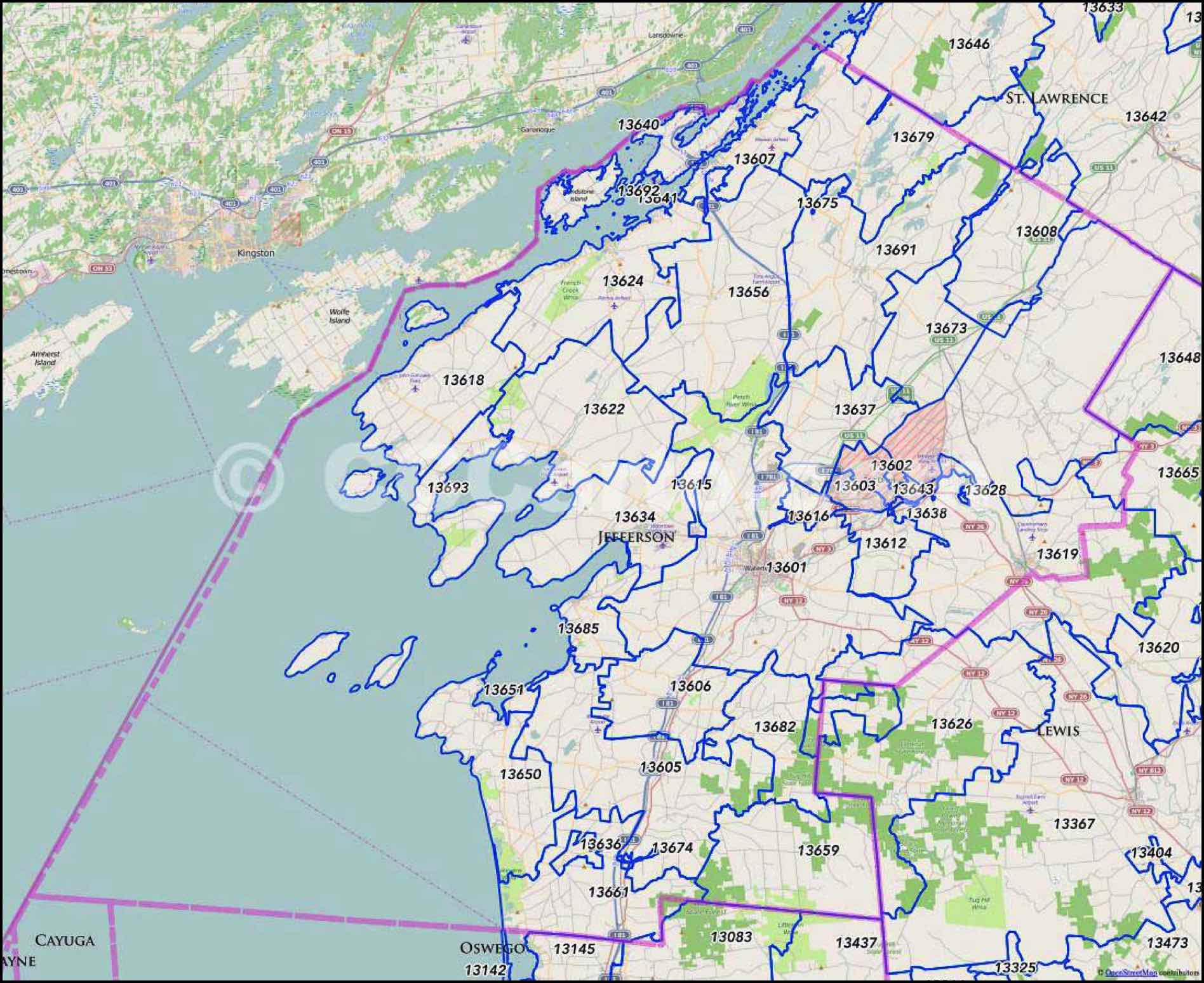 Jefferson County New York Zip Code Map Jefferson County New York Zip Code Map