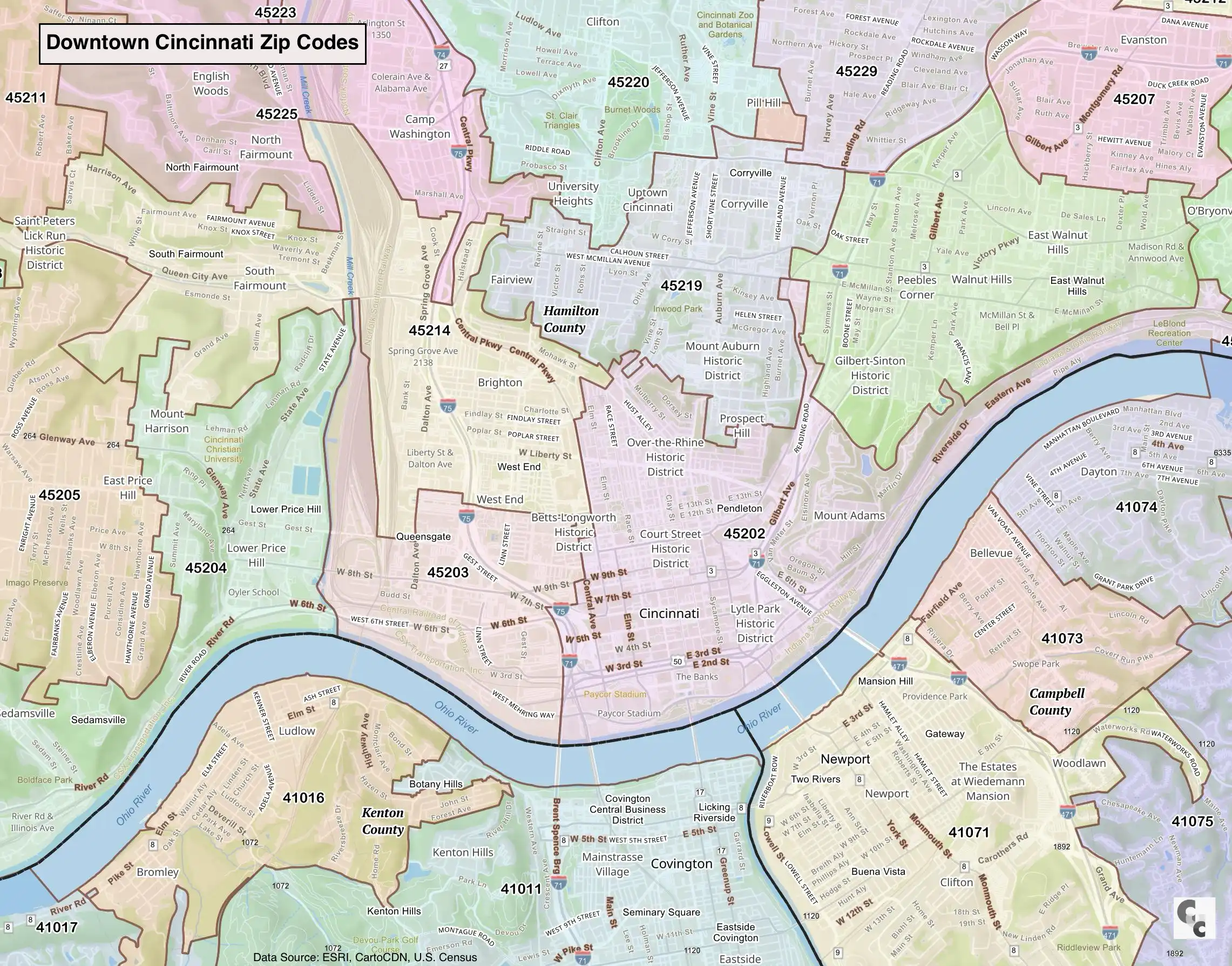 Hamilton County, OH Zip Map | Cincinnati, Norwood, Walnut Hills