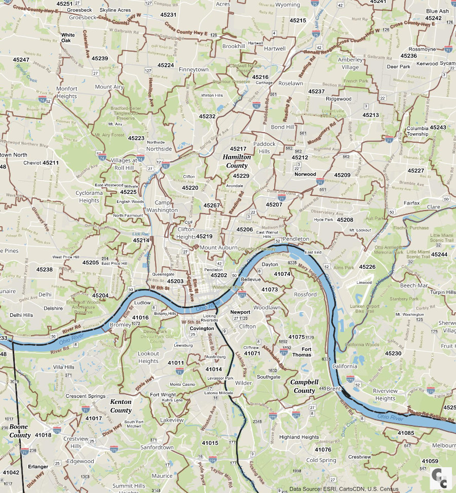 Hamilton County, OH Zip Map | Cincinnati, Norwood, Walnut Hills