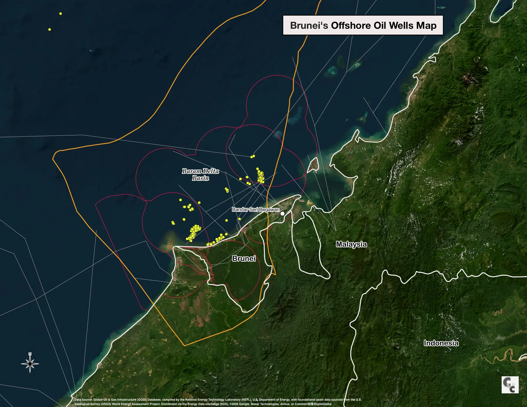 Brunei's Offshore Oil Wells Map
