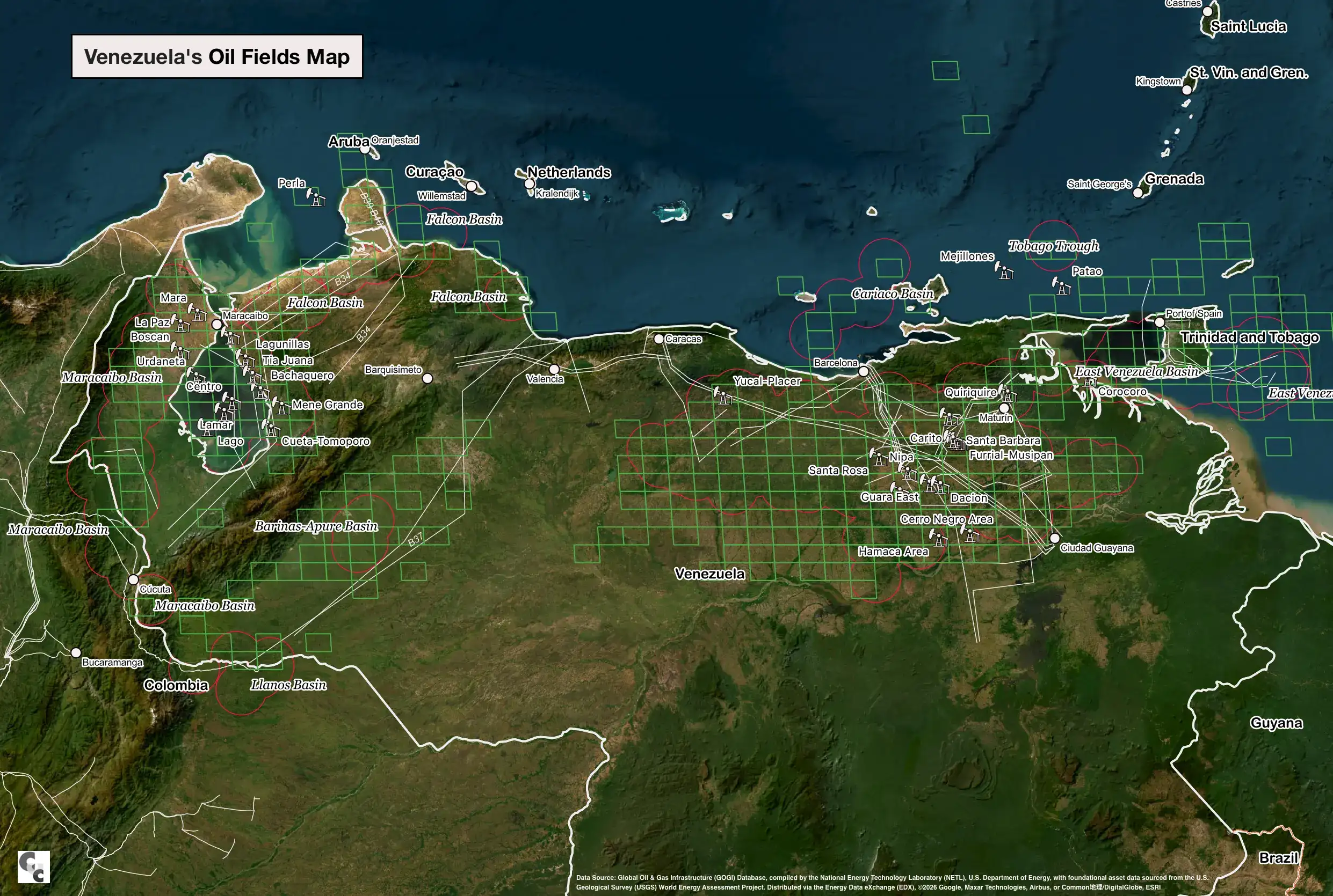 Map of Venezuela oil and gas fields