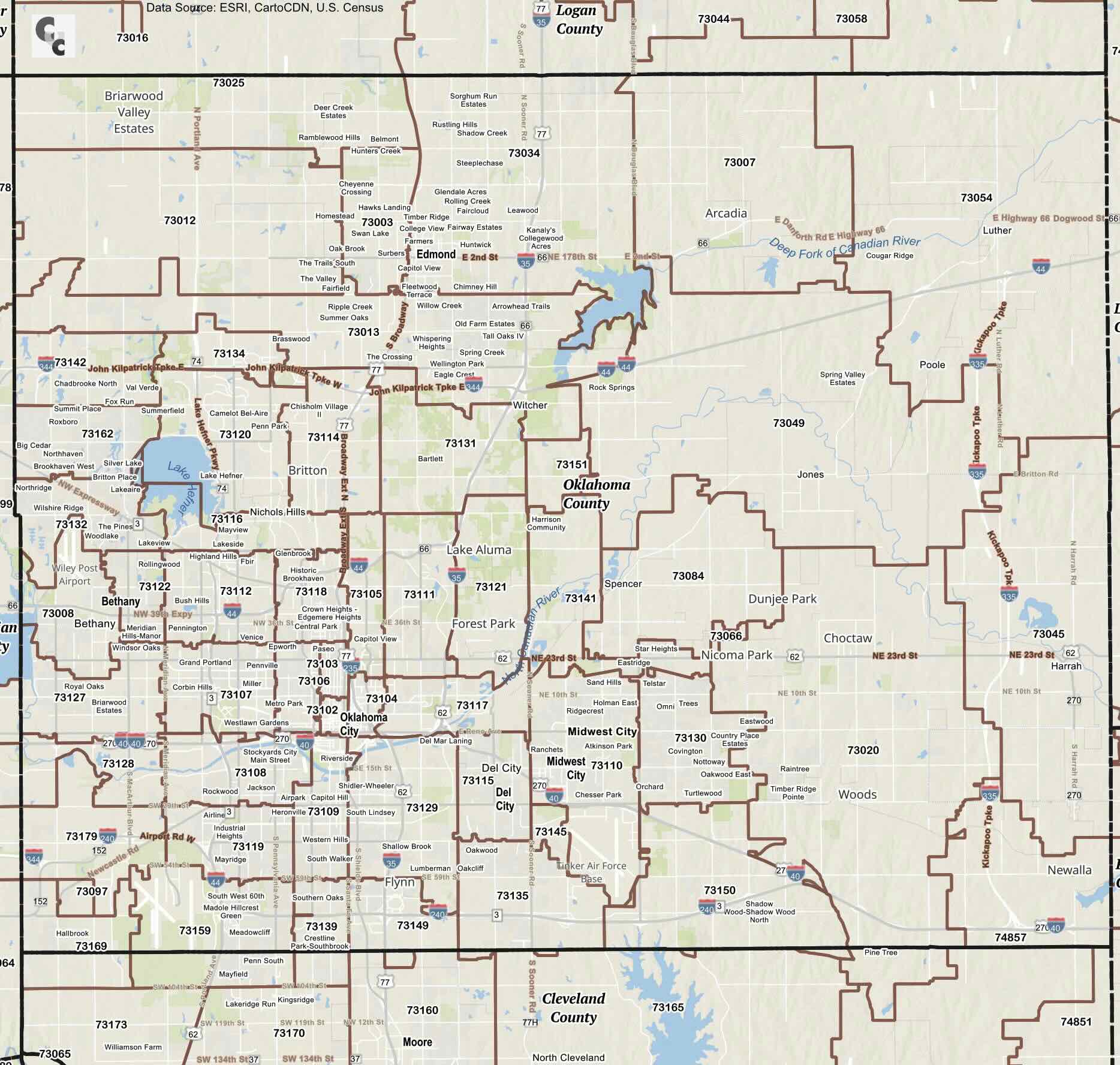 Oklahoma City, Oklahoma Zip Code Map