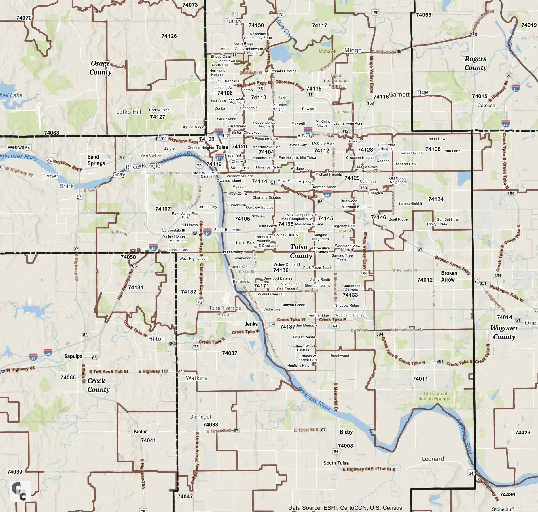 Tulsa Oklahoma Zip Code Map