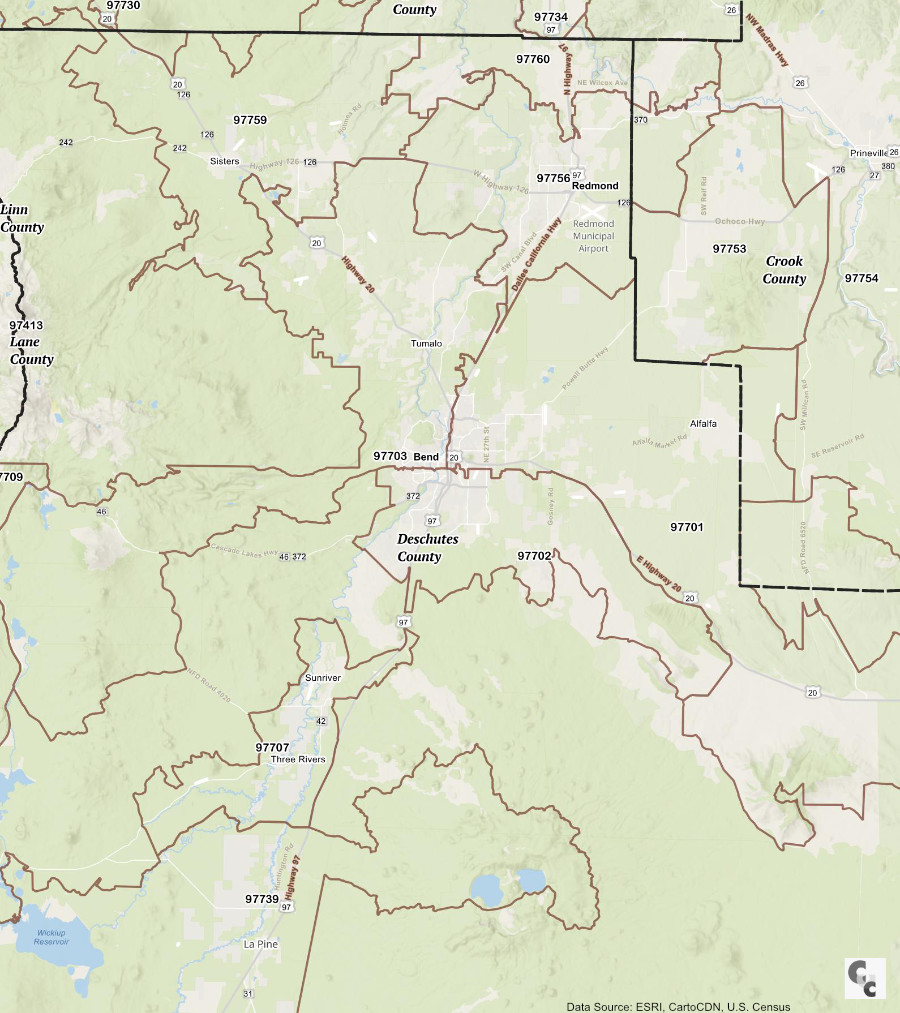 Bend, OR Zip Code Map