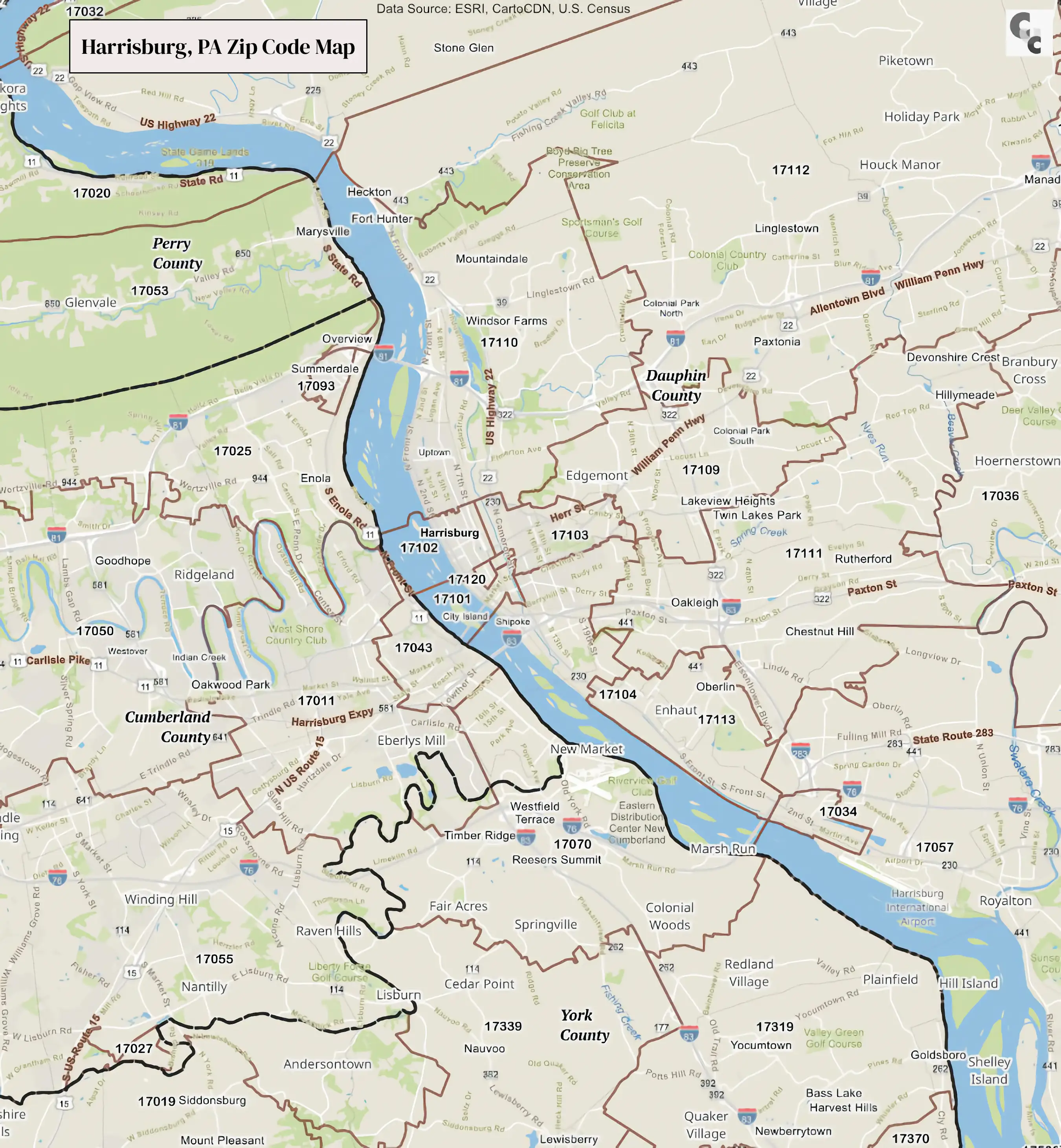 Harrisburg Zip Code Map