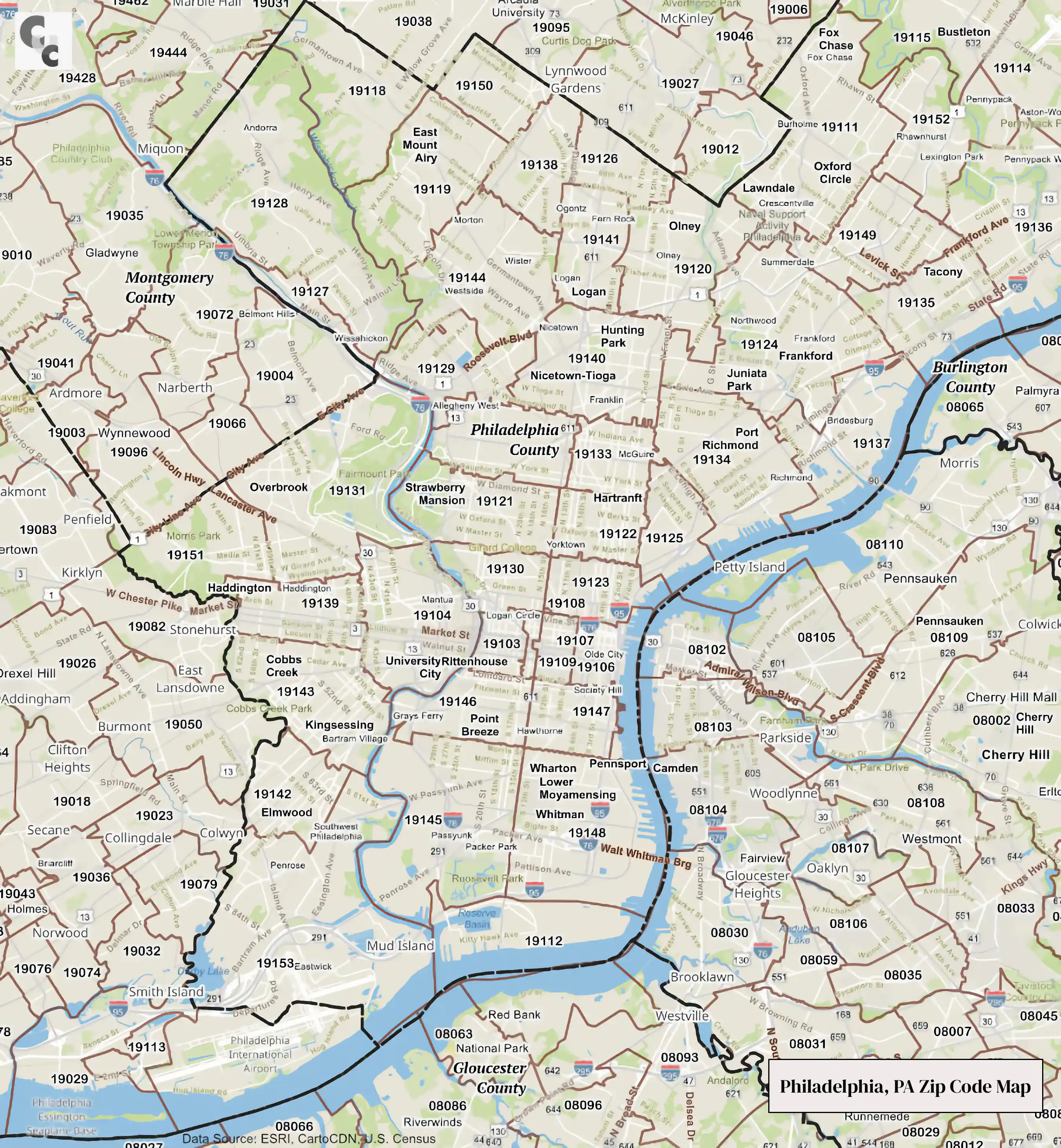 Philadelphia, PA Zip Codes Map