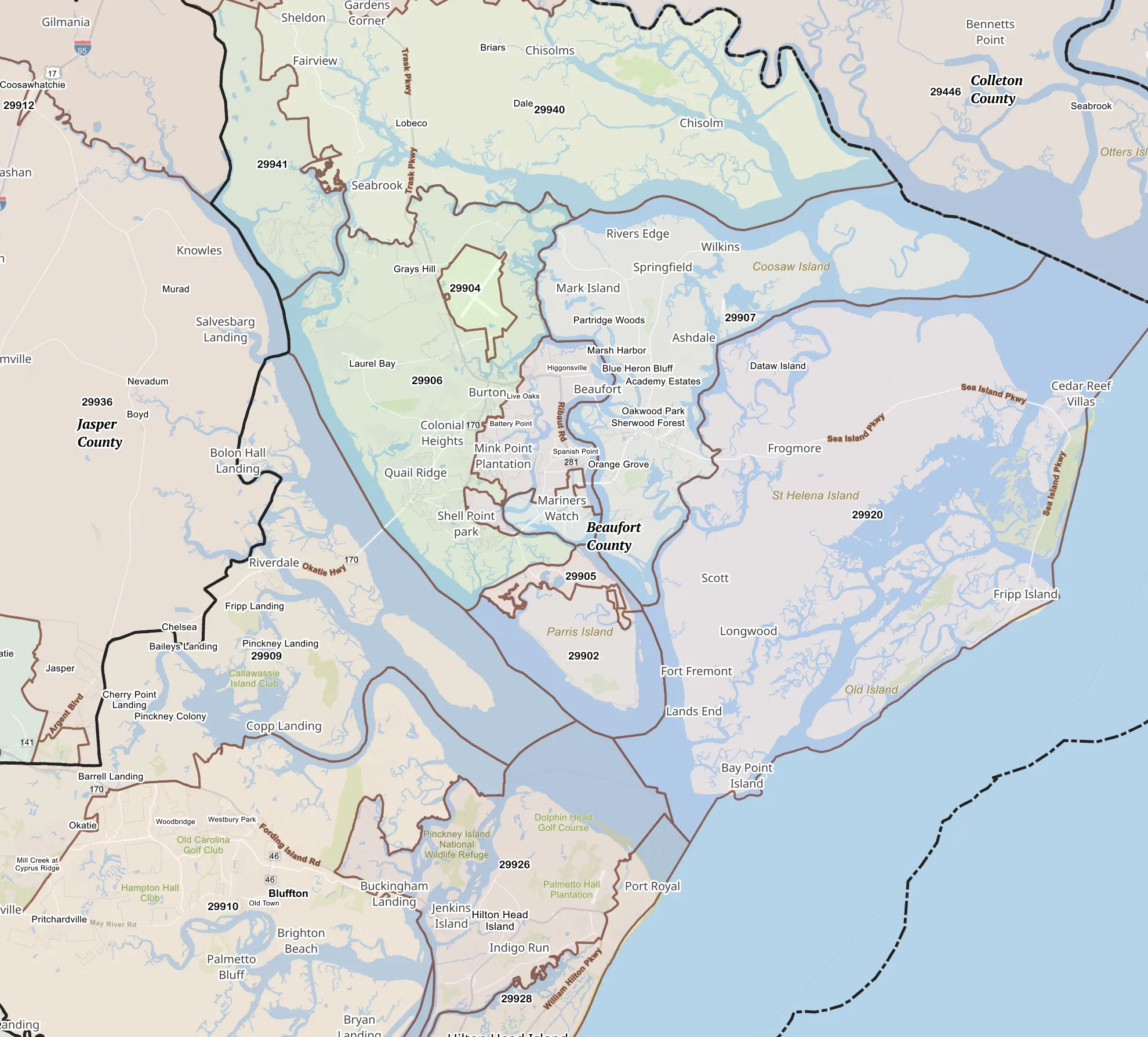 Beaufort South Carolina Zip Code Map