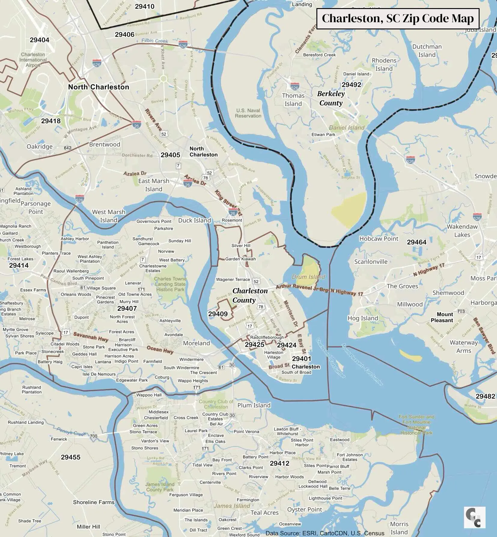 Charleston South Carolina Zip Code Map