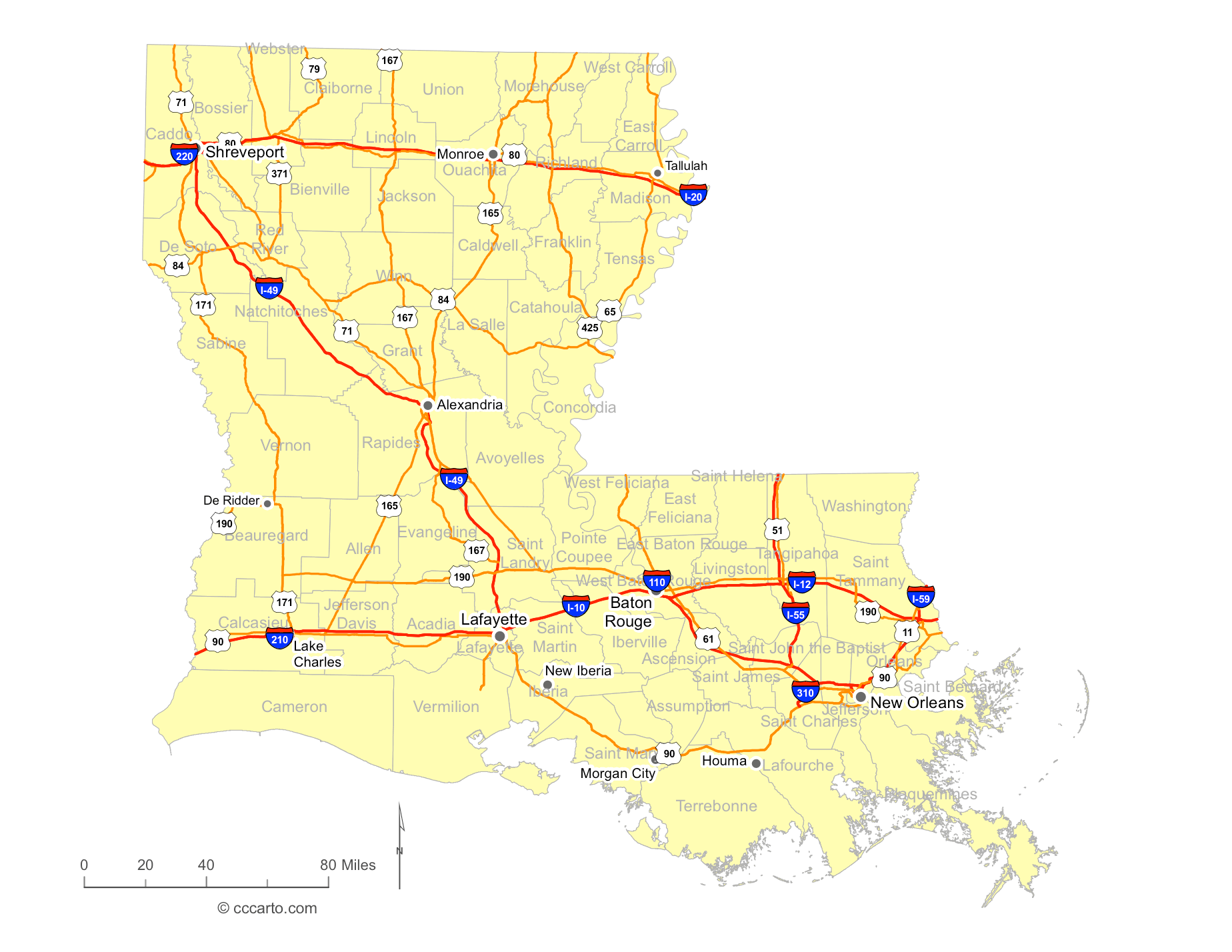 Map of Louisiana Cities - Louisiana Interstates, Highways Road Map - 0