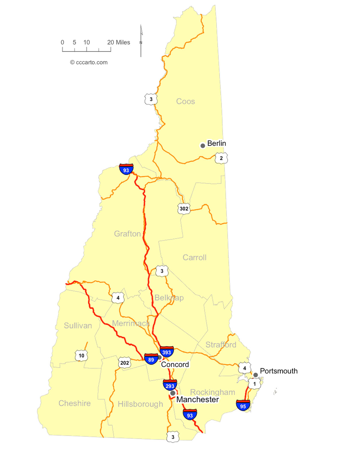 New Hampshire’s Interstates and U.S. Hwys Road Map