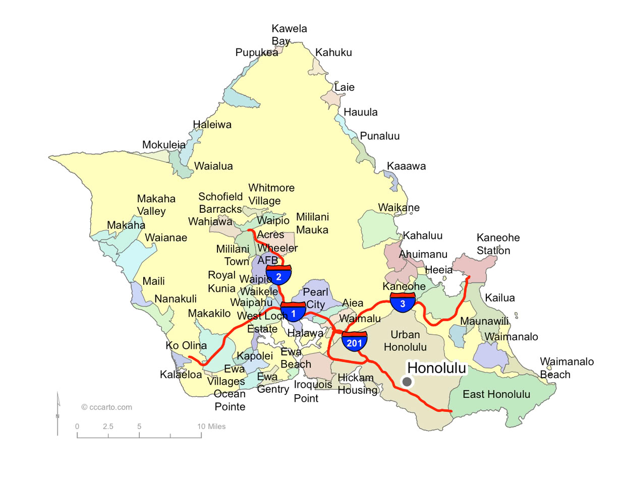 Oahu Interstates and U.S. Hwys Road Map